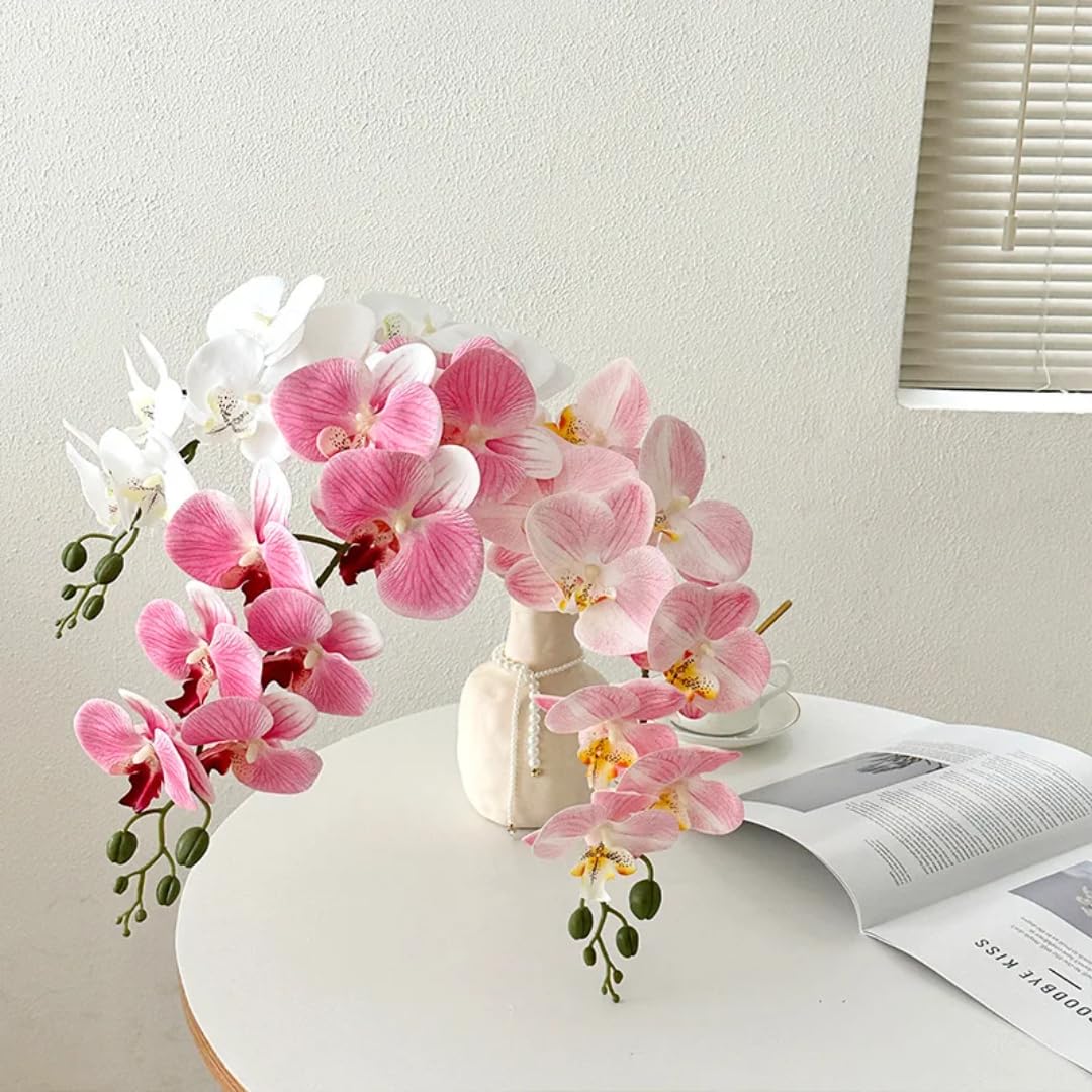 5 szt. sztucznych kwiatów, 9-głowicowa folia lateksowa, Phalaenopsis, luksusowa dekoracja do domu, sztuczne storczyki, kwiaty, kompozycja kwiatowa na wesele (czerwona)