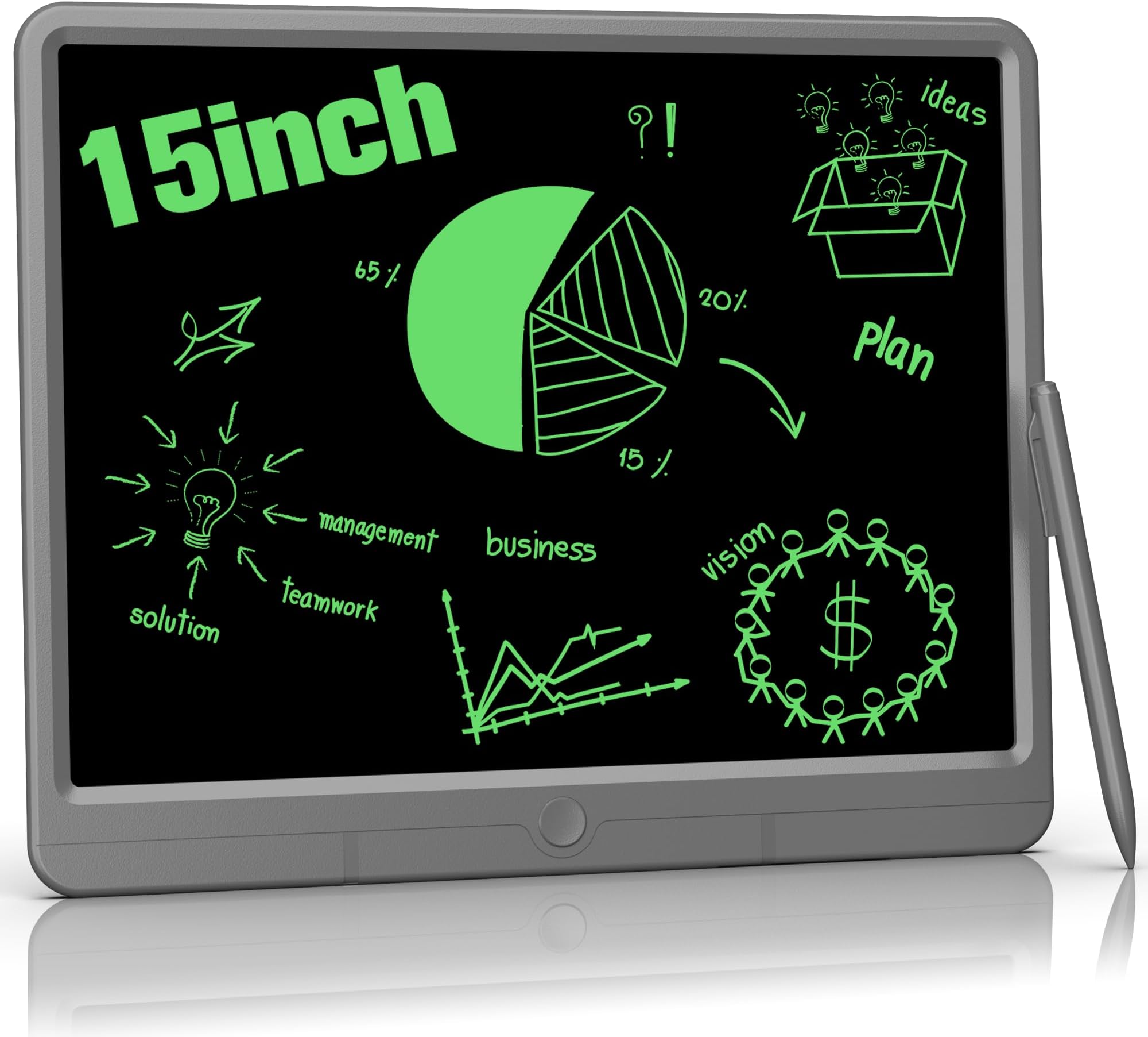 TUGAU LCD Writing Tablet 15 Inch Business Writing Pad, Drawing Pad for Kids and Adults, Portable Ultra-Thin Drawing Tablet, Electronic Digital Doodle Board, for School, Home, Office (Grey)