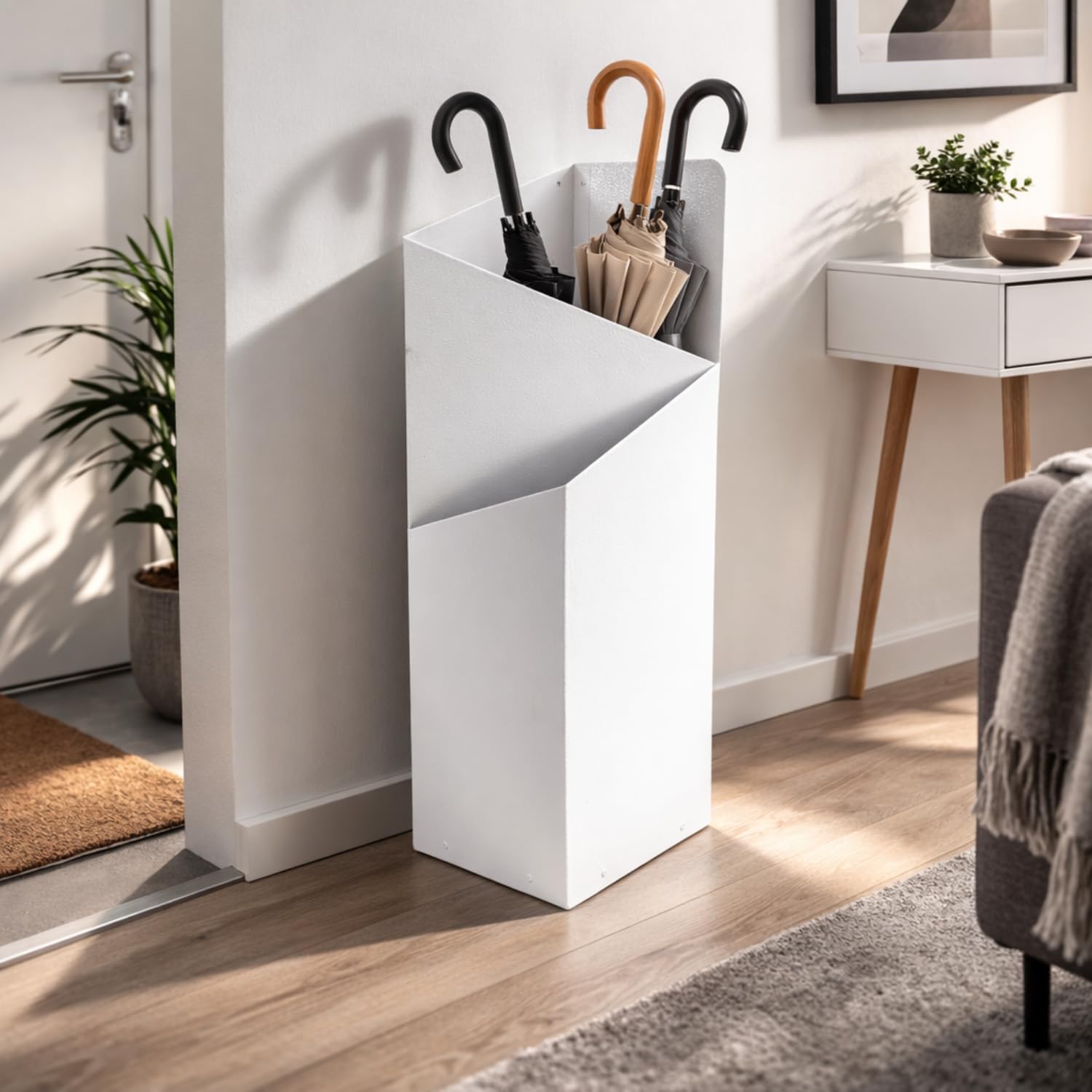 MOHOME Portaombrelli da Interno Metallo Bianco Resistente Made in Italy Premium Quality Porta Ombrelli da Ingresso Robusto 23,5 x 18,5 x 60 cm Design Moderno Casa Ufficio