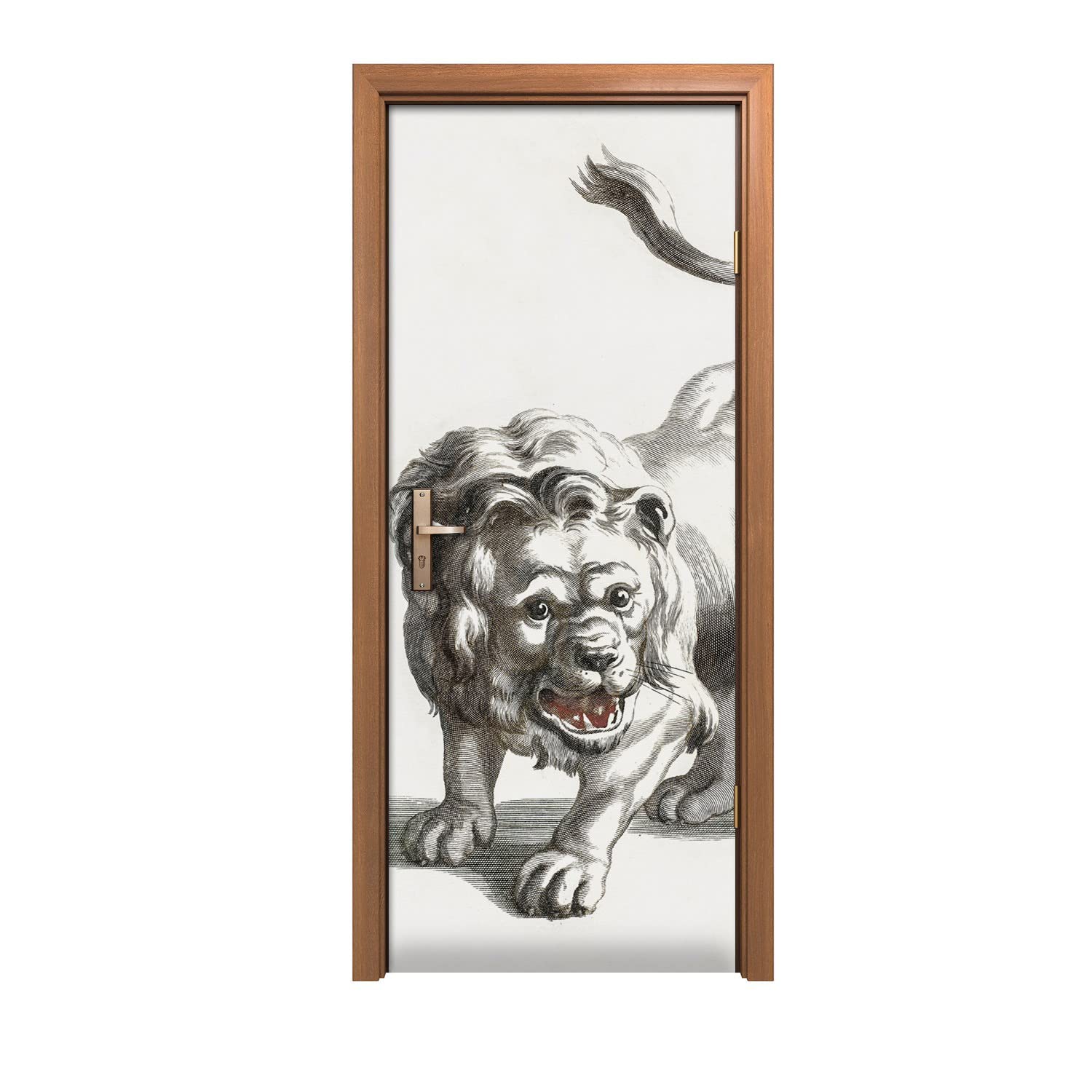 Autocollant de porte 90x200cm grand sticker mural design lion pour salon