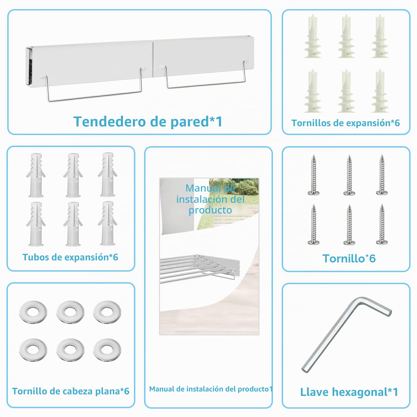 Tendedero de ropa montado en la pared | Tendedero retráctil | Tendedero plegable con varillas de 80 cm x 5 líneas para colgar | Secador de ropa plegable para baño interior y exterior (blanco)