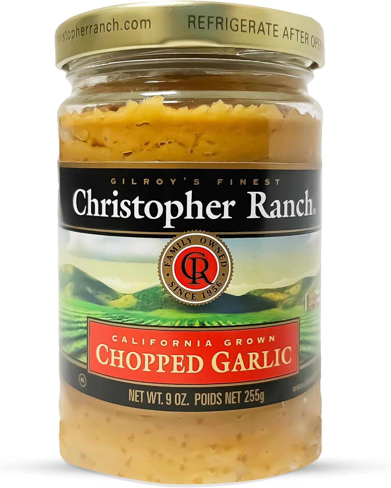 Christopher Ranch Chopped Garlic in Olive Oil, California-Grown Fresh, Ready-to-Use, Premium Quality, Gluten-Free, Vegan-Friendly, Pantry Essential, 9 oz Jar