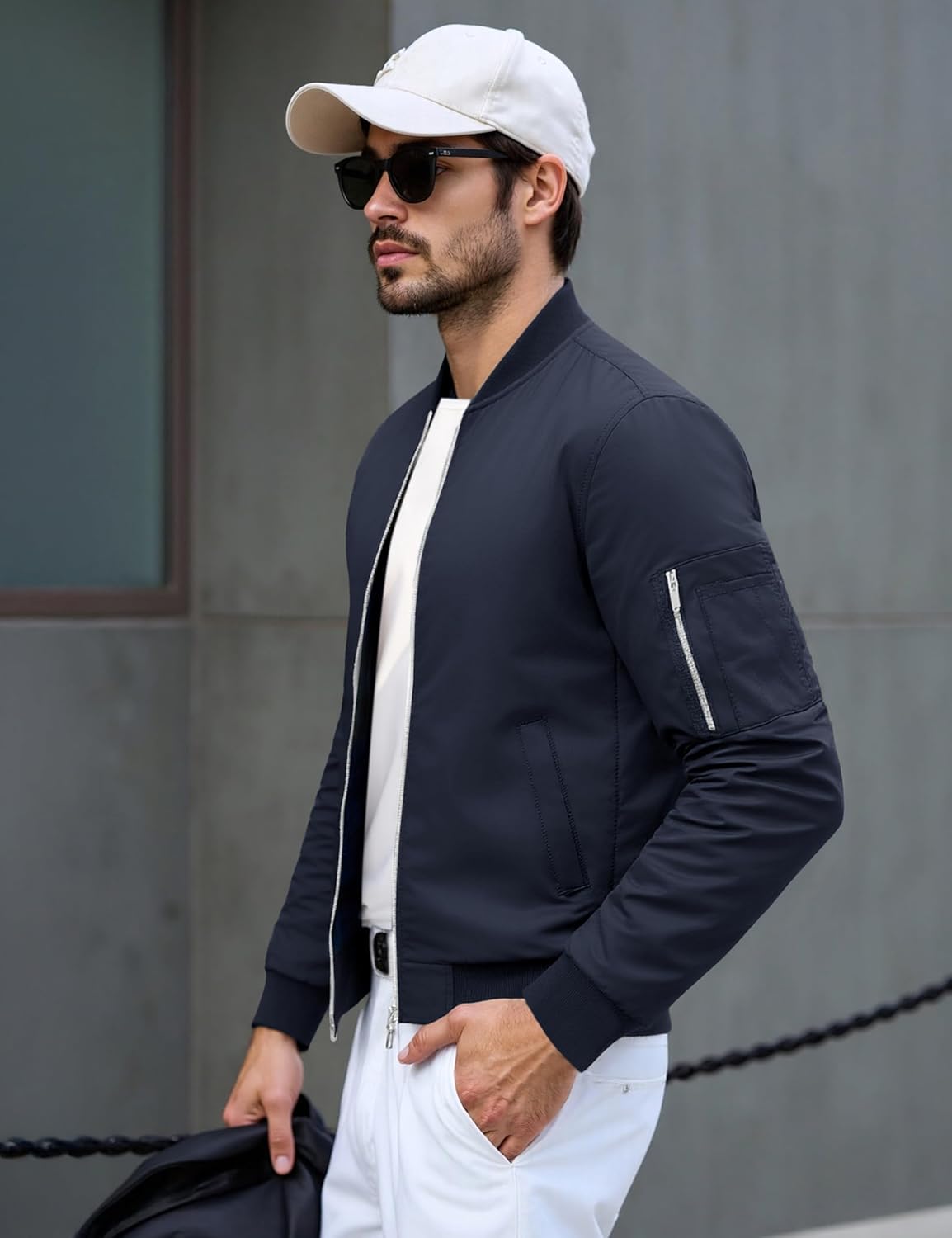 TACVASEN Mens Bomber Jacket Plaid Lined Casual Windbreaker Stylish Light Fall Spring Jackets Windproof Zip Up Coat - Image 2