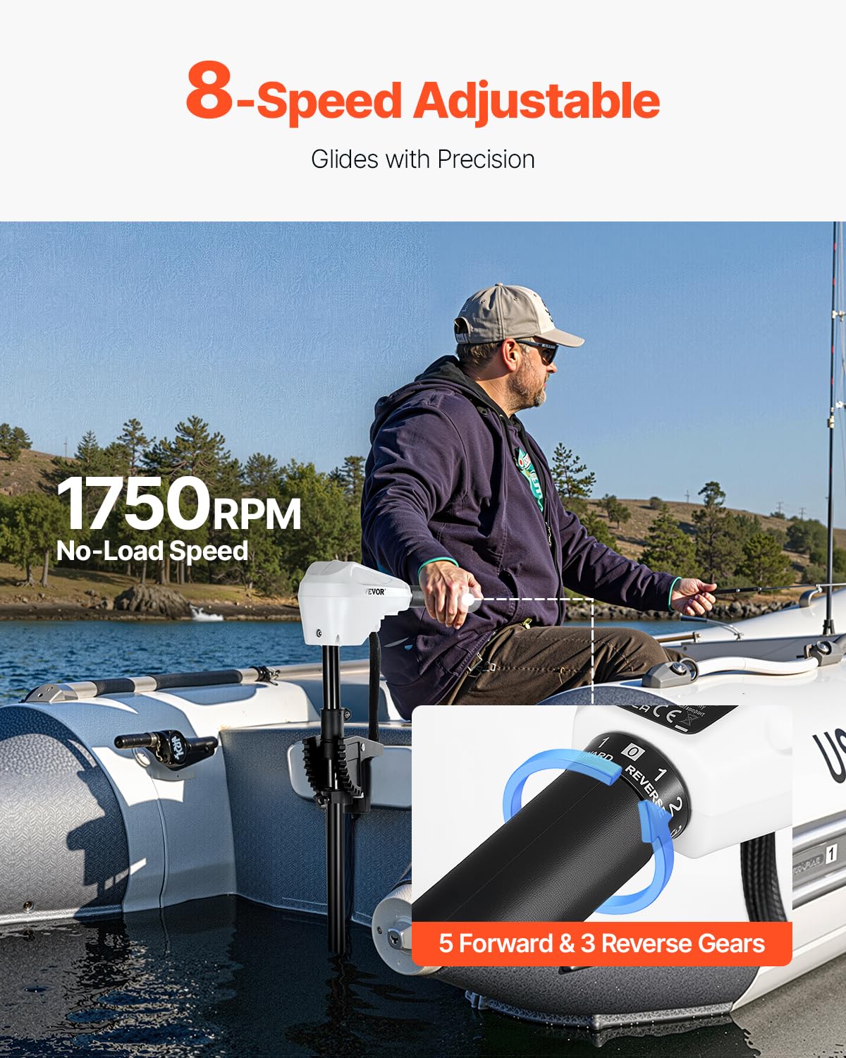 VEVOR Motore Elettrico per Barca da Pesca alla Traina, Fuoribordo 12V 55 libbre 8 Velocità