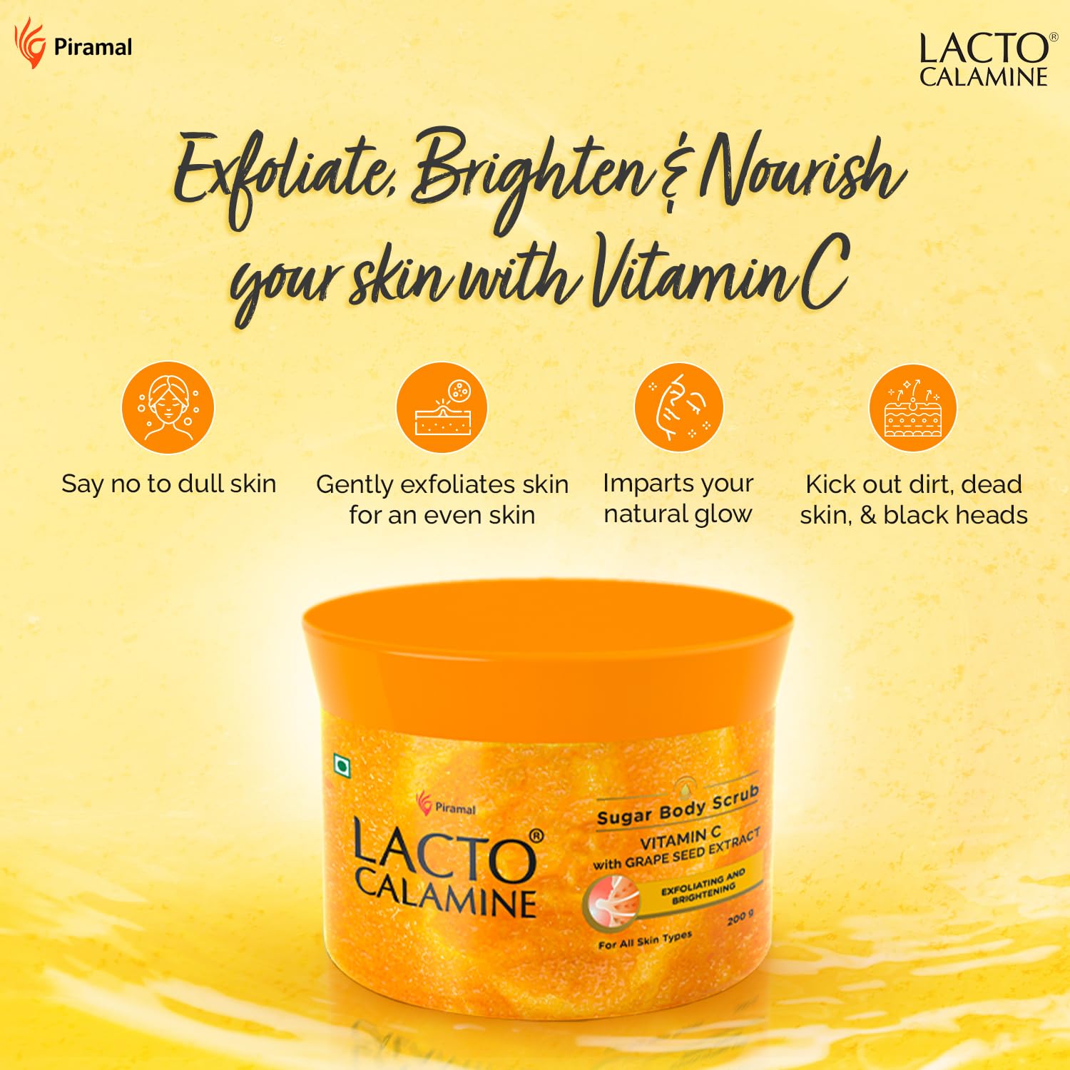 Lacto Calamine Vitamin C Sugar Body Scrub | 200 g | Gentle Body Exfoliator | Body Scrub for Healthy & Glowing Clear Skin | Vitamin C, Sugar & Grape Seed Extract Removes Tan & Dead Skin Cells 1
