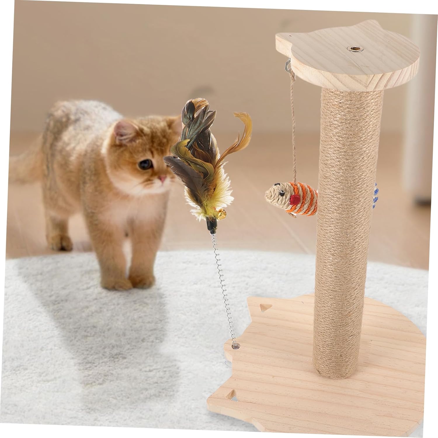 review POPETPOP Sisal Cat Scratching Post Tall Scratching Post Cat Scratcher Cat Scratch Pad Cute Cat Scratching Post Sisal Scratching Post Reusable Scratching Pole Toy Pet Accessories Solid Wood