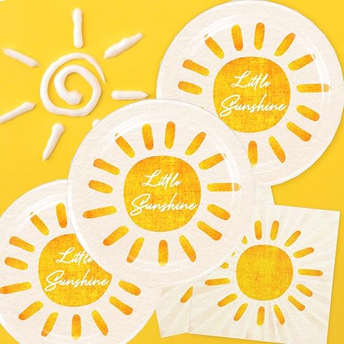 Miniatura 5 de Paquete de 40 decoraciones de cumpleaños inspiradas alrededor del sol, suministros de fiesta de cumpleaños boho Sun One, incluye 20 platos de papel,