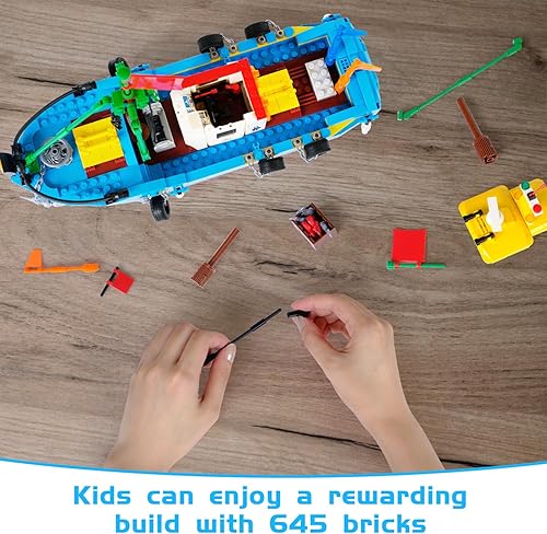 Miniatura 8 de Juego de construcción de barcos de pesca, bloques de construcción de pesca de mar, colección de juguetes de decoración, juguetes de barco de pesca