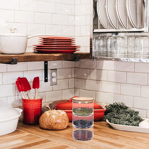 Miniatura 6 de DOITOOL Contenedor de cereales Tarro de vidrio con tapas, contenedor de almacenamiento de alimentos de vidrio apilable de 3 niveles con tapas,