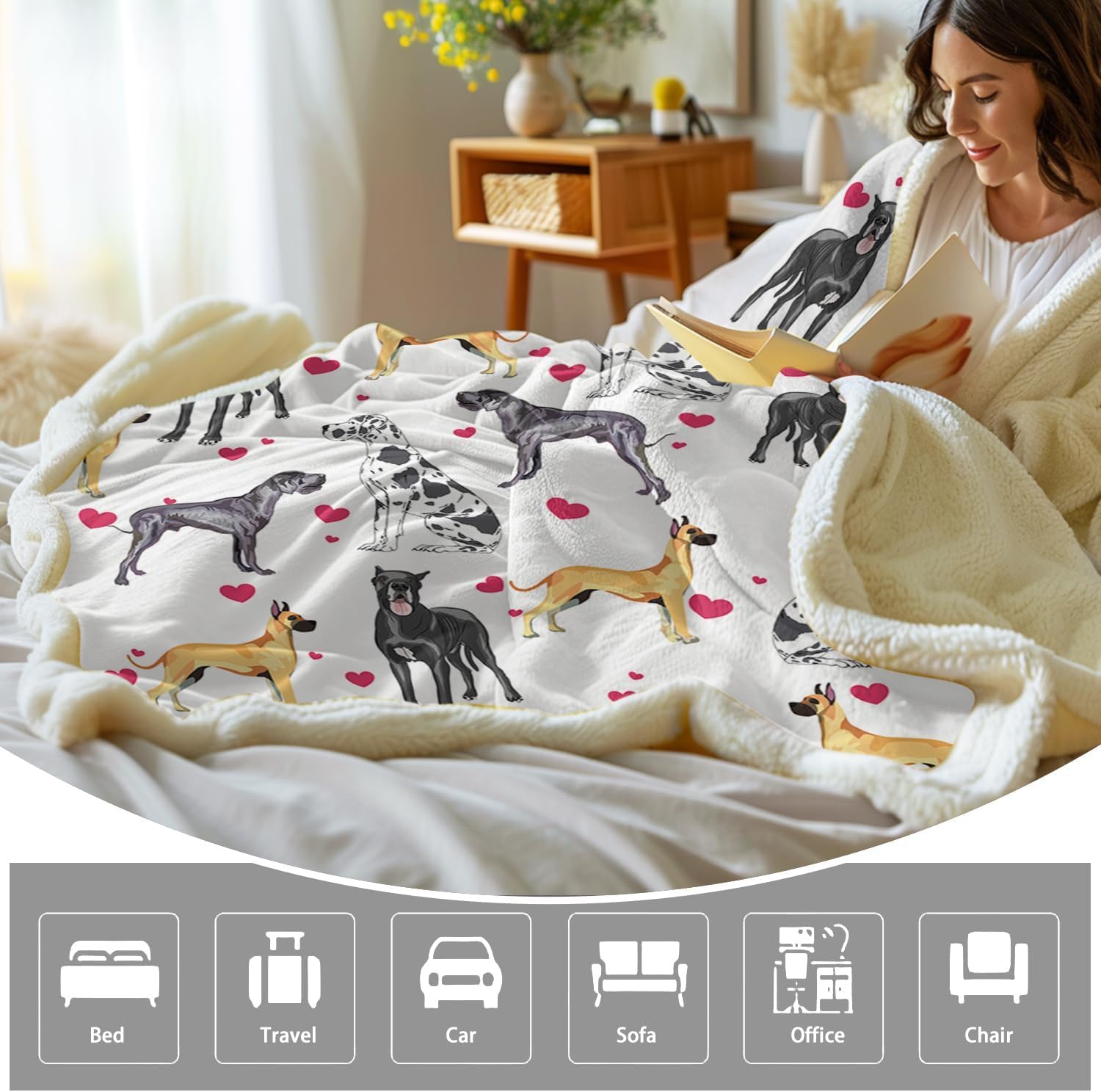BlessLiving Great Dane Dog Blanket Red Heart Puppy Print Sherpa Fleece Throw Blanket Funny Dog Portrait Plush Blankets (Throw, 50 x 60 Inches) - Image 5