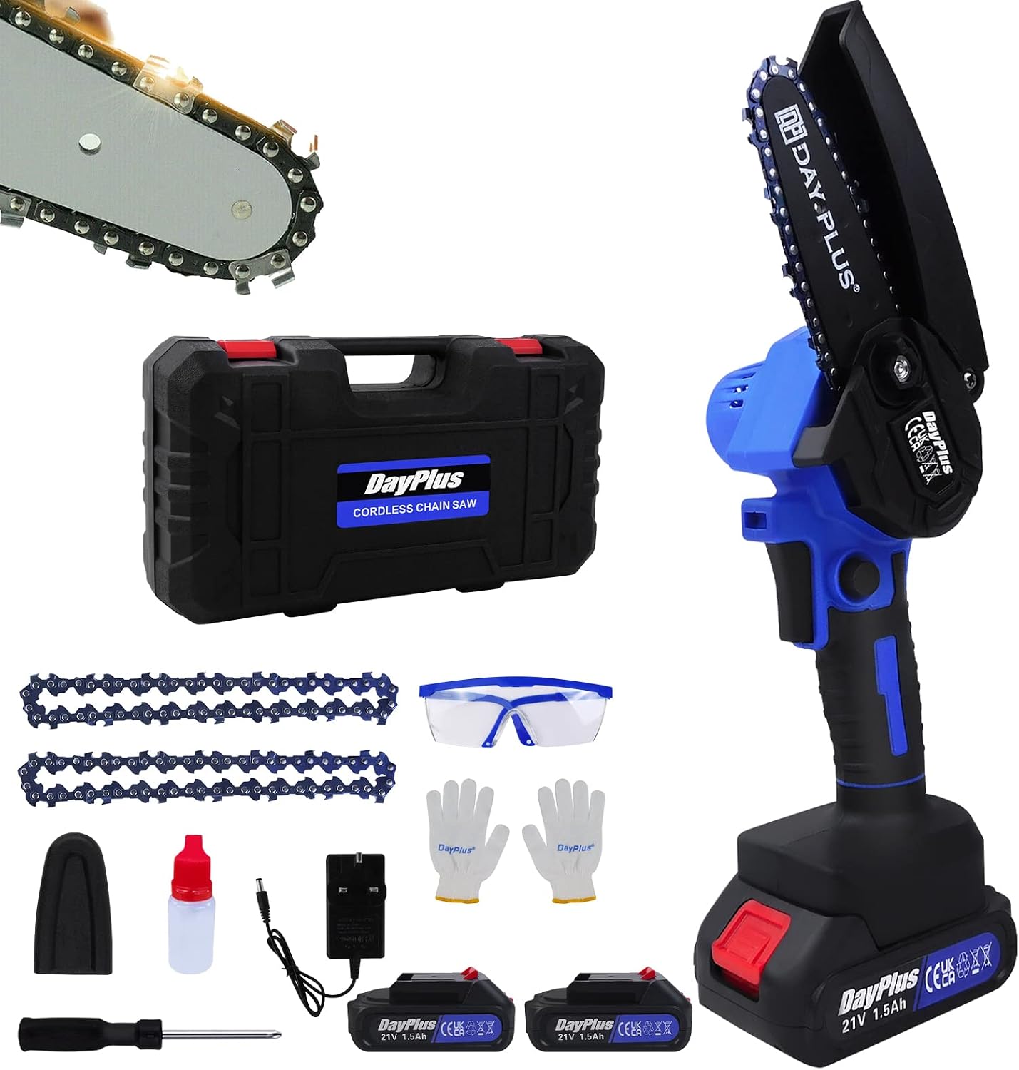 ZanGe 4-inch Mini Chainsaw, Electric Chainsaw Cordless Chain saw with 2 Large Capacity Battery & 2 Chains, Lightweight Chainsaw with Safety Lock, for Tree Branch Trimming Cutting Purning