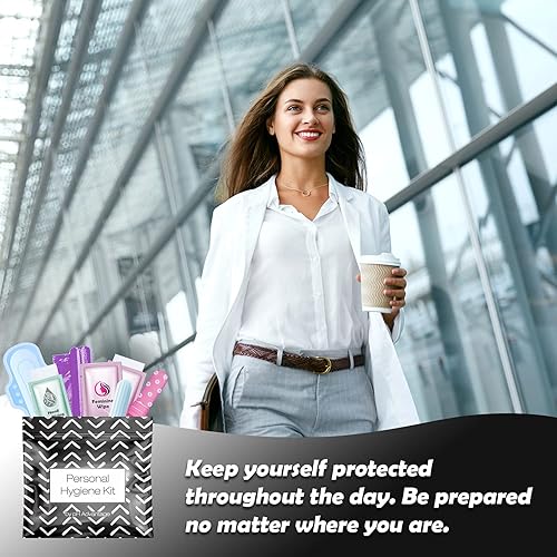 Miniatura 3 de Black Treads Style - Kit menstrual todo en uno, paquete de 100 unidades  Comodidad sobre la marcha  Paquete de kit de período para viajar o