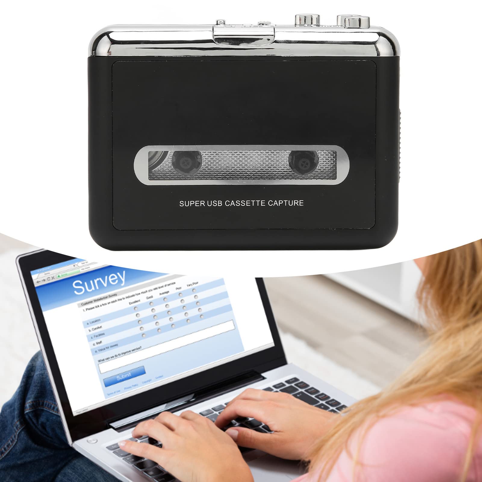 Convertidor y Reproductor de Cinta Casetes, Reproductor de Cassette USB, Convertidor de Cinta a MP3, Convierte Cintas de Audio a MP3 Digital, Guárdalas Directamente en Una Memoria USB o PC, CD