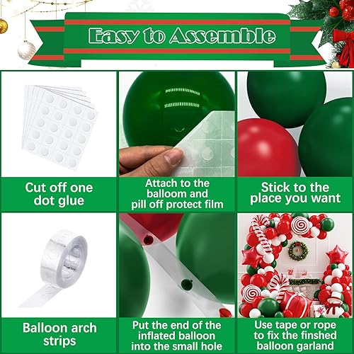 Miniatura 6 de NISOCY Kit de guirnalda de arco de globos de Navidad, 130 globos rojos, blancos y verdes con globos redondos de caramelo, globos de caja de regalo,