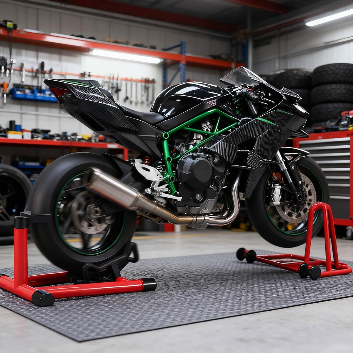 Metall Motorrad Modell 1:6 Maßstab, H2R Track Edition Dynamisches Simulationsmotorrad Mit Zündsystem Und Rauchspray, Geschenk Für Enthusiasten (Kohlefaser)