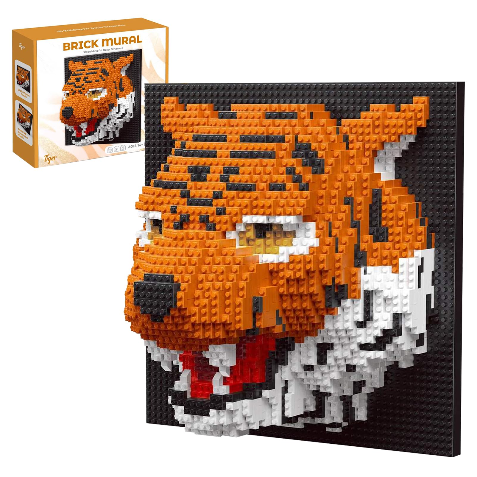 Tiger 3D Wall Art Building Kit, 2140+ Micro Blocks for Adults, Stress Relief Creative Gift & Home Office Decor, Challenging DIY Animal Model Building Set