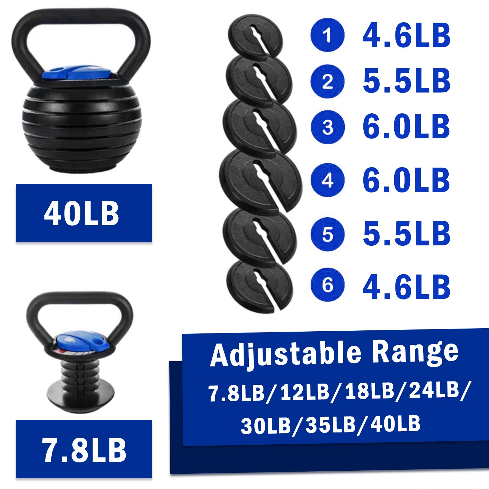 Cast Iron Adjustable Kettlebell Set Strength Training Exercise 10lb 40lb Kettle Ball Handle Grip Free Weightlifting Kettle Bell Weight Set