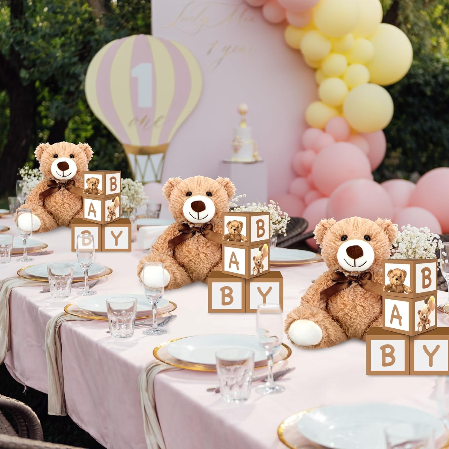 20 Pcs 4 Sets Bear Boxes with Letters for Baby Shower Brown Bear Baby Shower Centerpieces for Gender Reveal Birthday Party Table Decorations