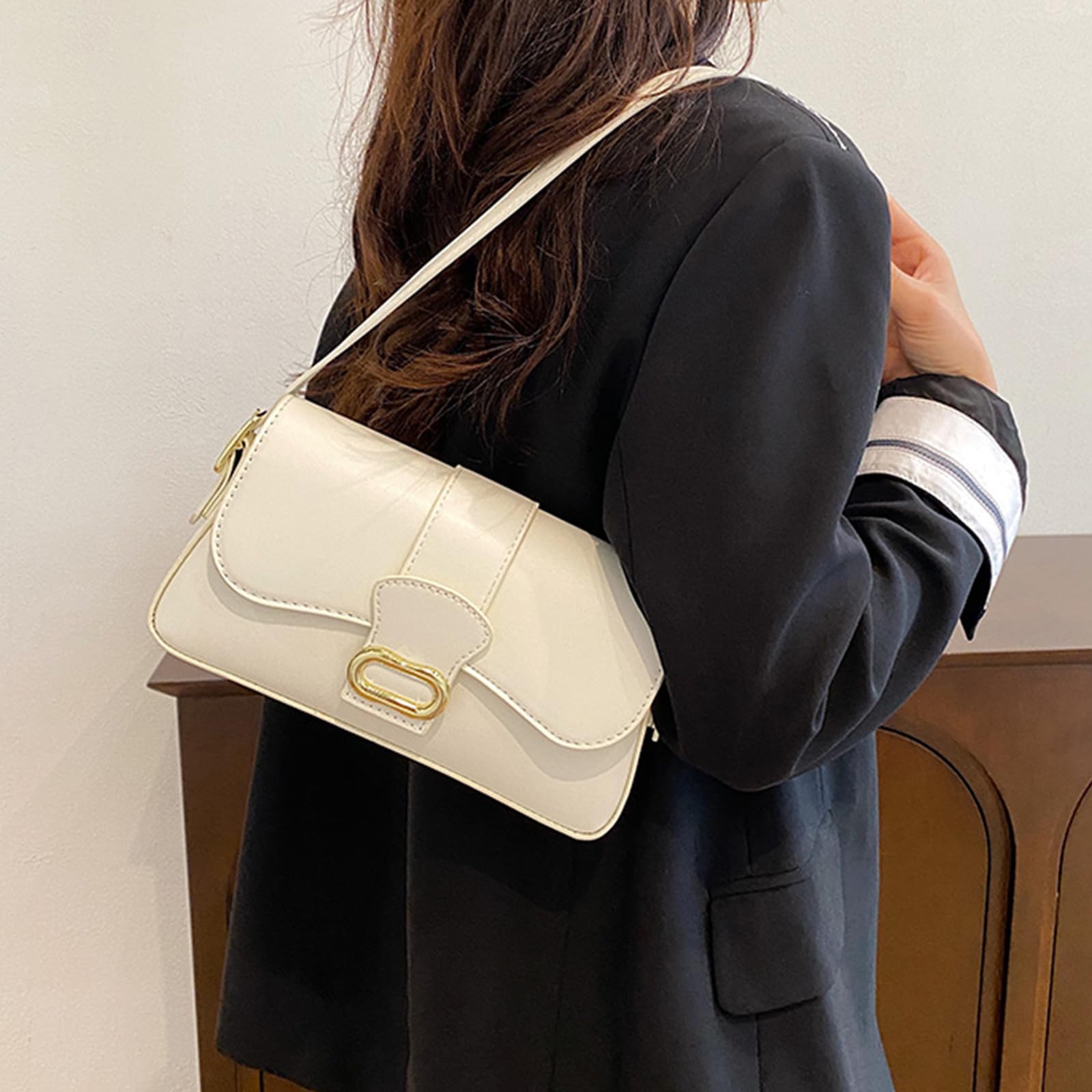 ONE2MAY Shoulder Bag Classic Clutch Purse Soft PU Leather Handbag for Women Trendy Purses Shoulder Purse Designer Bags (Off white)