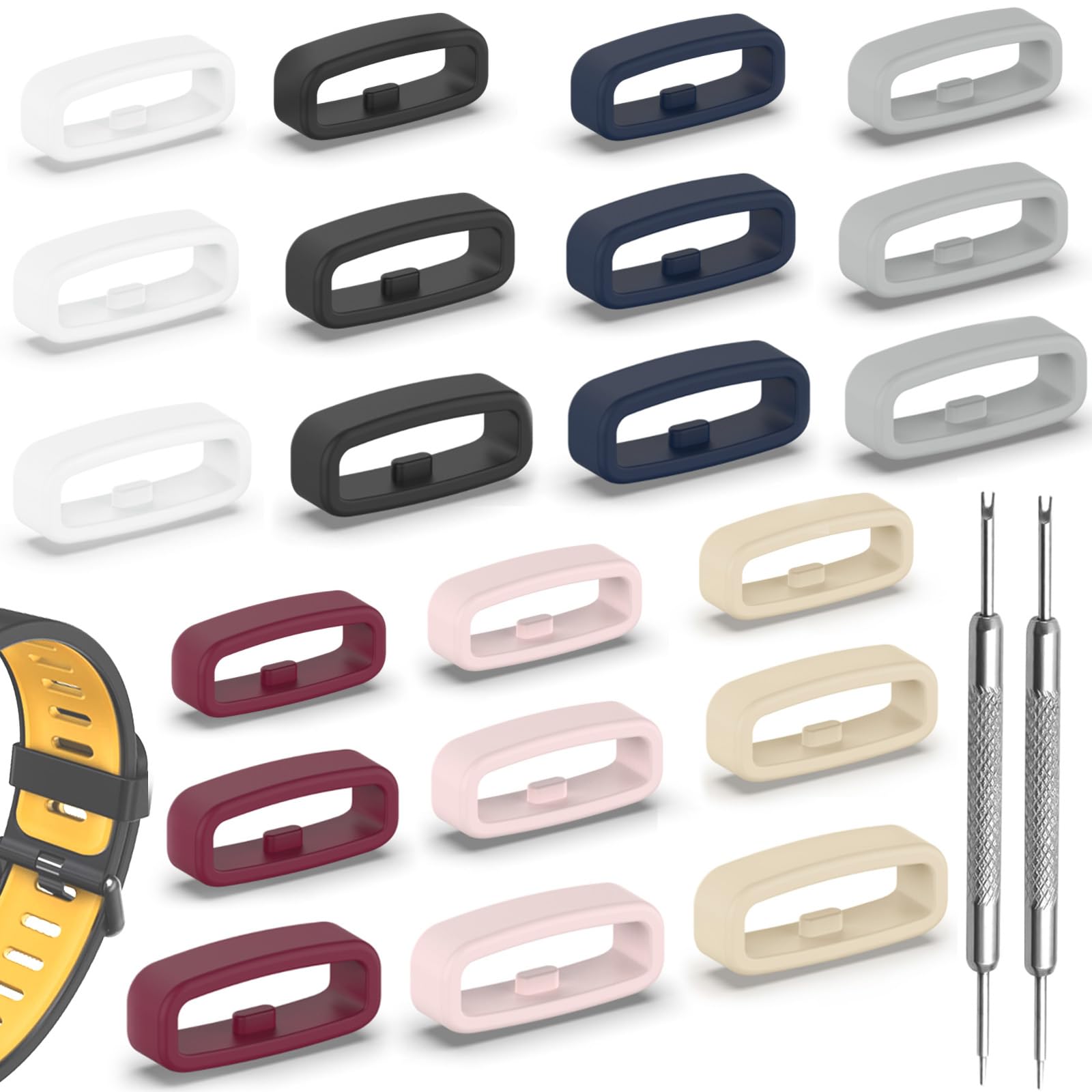 ERNZIERNZI 21 Piezas de Anillas de Silicona para Correas de Reloj en 7 Colores, 3 Tamaños Universales para Correas de 18mm/20mm/22mm - Resistentes, Ideales como Repuesto o para Cambiar el Look