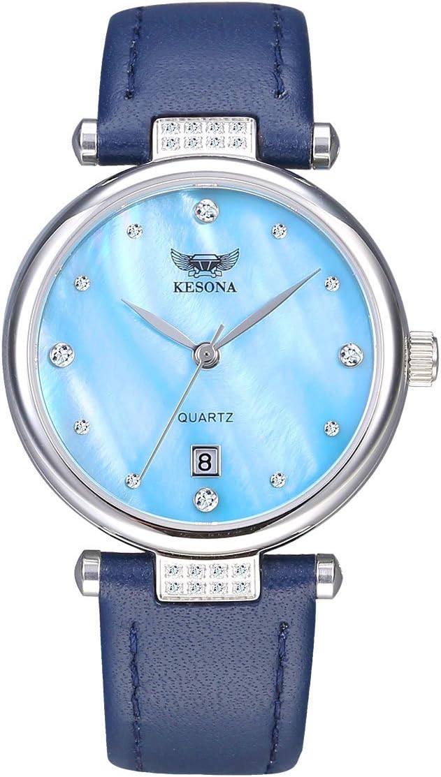 Women's Quartz Watch,KESONA Fashion Waterproof Watch Swarovski Sapphire Glass Mother of Pearl Dial