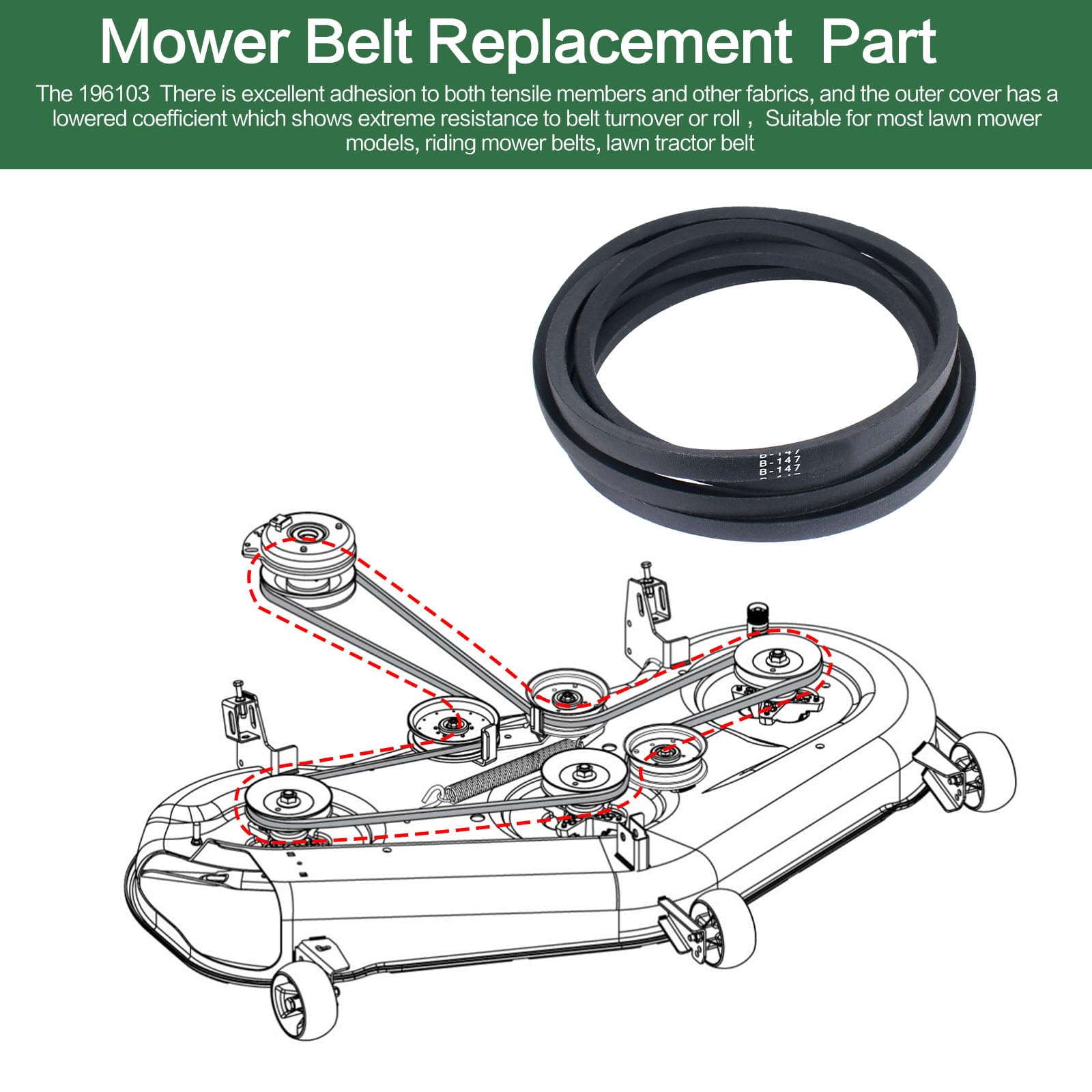 Amazon.com : 196103 Deck Drive Belt for Riding Lawn Mower Parts