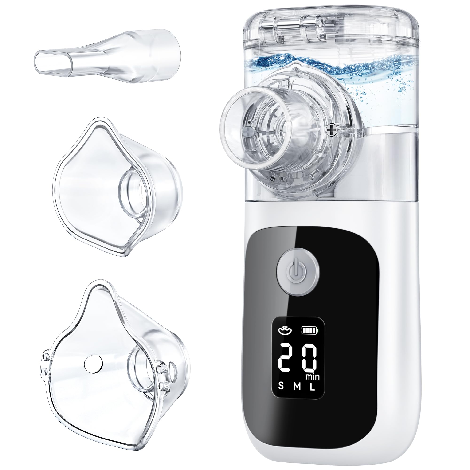 Inhalationsgerät,Inhaliergeräte für Erwachsene Kinder mit Countdown Timer,Einstellbarer Sprühnebel,Selbstreinigungsfunktion,Partikelgröß 1-5µm,USB Aufladbarer Leiser Inhalator mit Mundstück 2 Masken