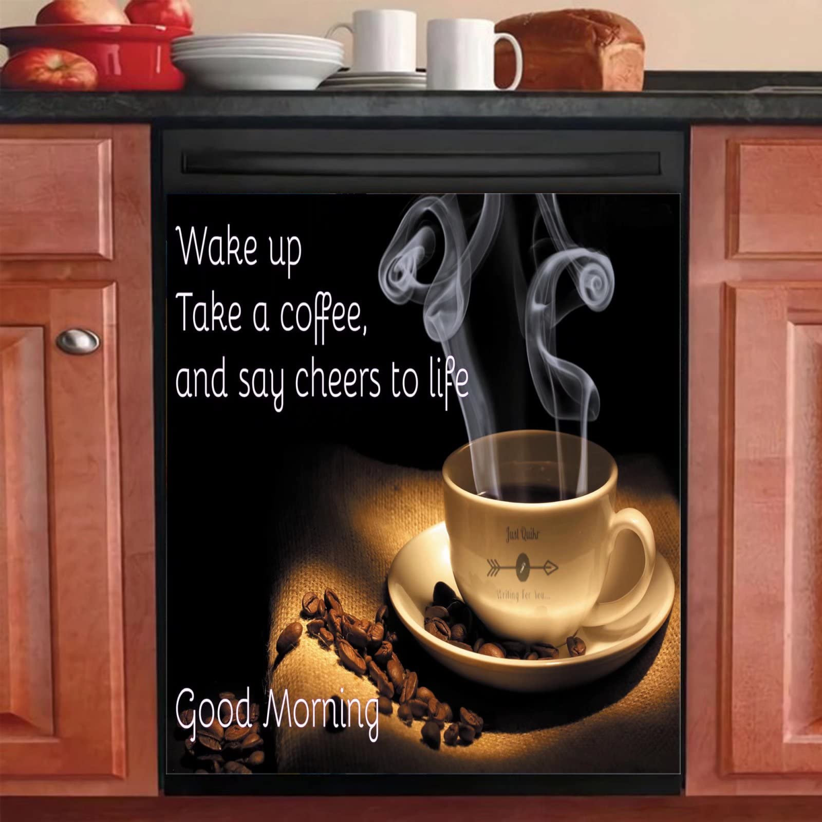 HomaMorning Cafe Fridge Magnets Dishwasher Cover, Coffee Bean Refrigerator Panel Decal, Fridges Door Magnet Sticker for Kitchen Decor 23" W x 17" H