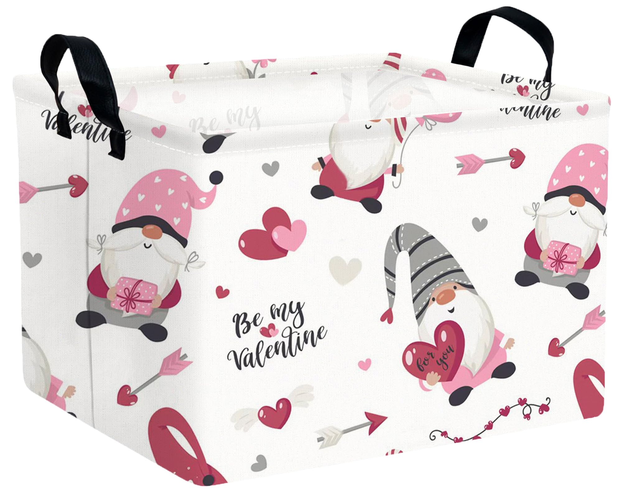 Large Valentine's Day Basket Heart Shaped Storage Bin for Gifts Collapsible Organizer Room Decor (Arrow Gnome Love)