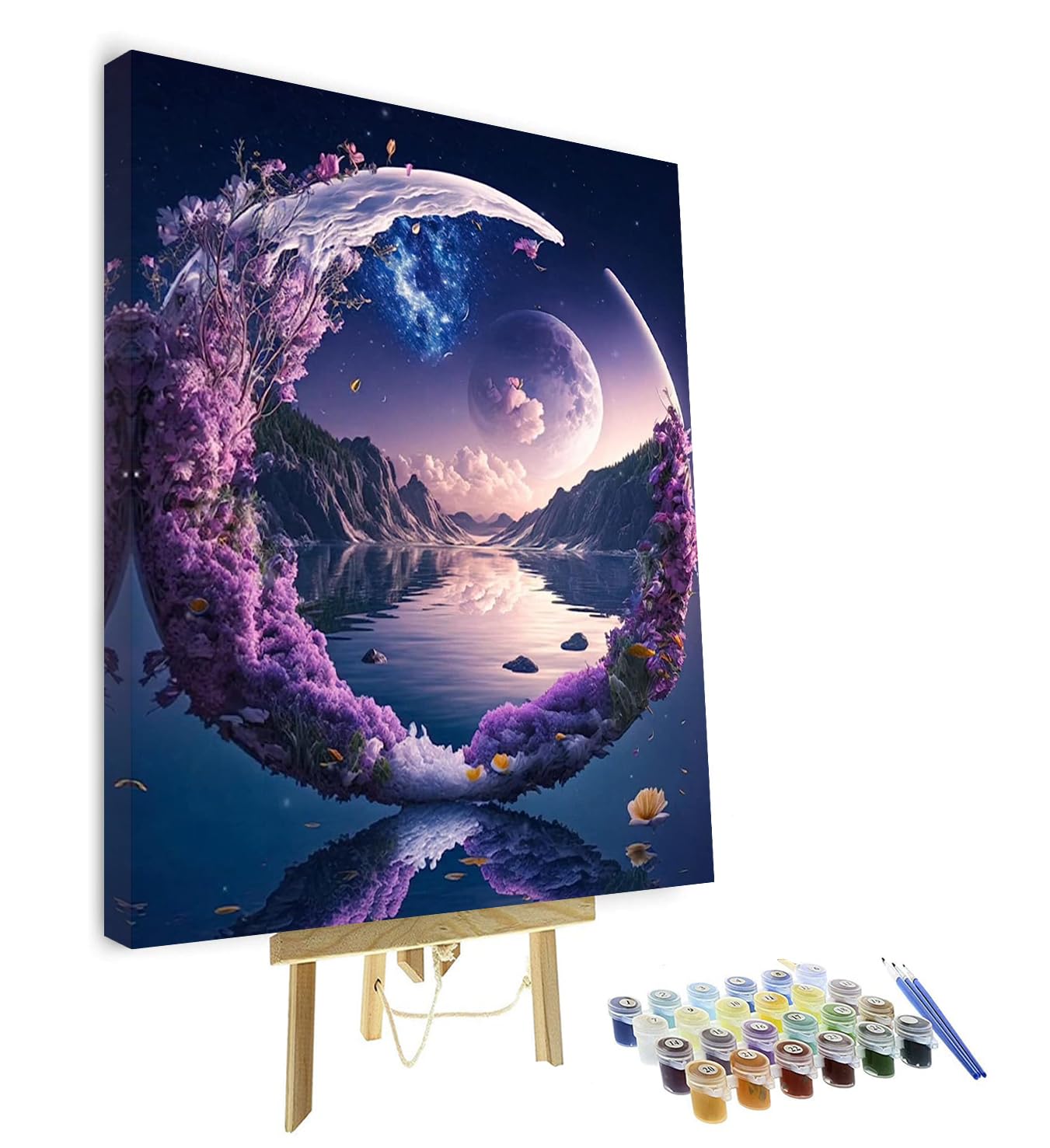 TISHIRON Malen nach Zahlen für Erwachsene, Mond DIY Ölgemälde nach Zahlen auf Leinwand Blumenkunsthandwerk mit Pinseln Acrylfarben für Kinder, Wohnkultur 16"x20", Umrahmt