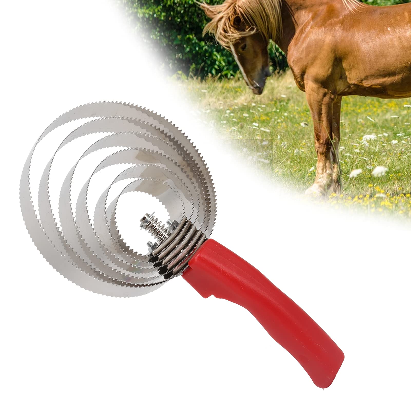 Étrille, étrille en Acier Inoxydable Confortable et Robuste pour Cheval (Peigne Vache et Cheval 6 Cercles)