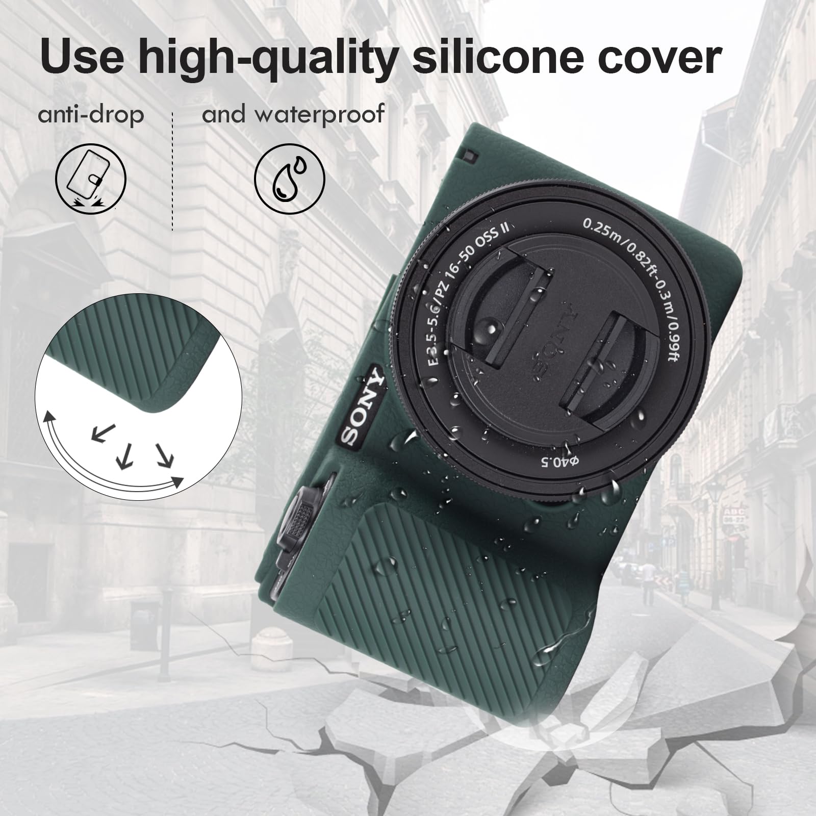 Rieibi Custodia protettiva in silicone per fotocamera Sony Alpha ZV-E10 II con 2 pellicole protettive per lo schermo, custodia leggera ZV-E10II per fotocamera Sony ZV-E10 II