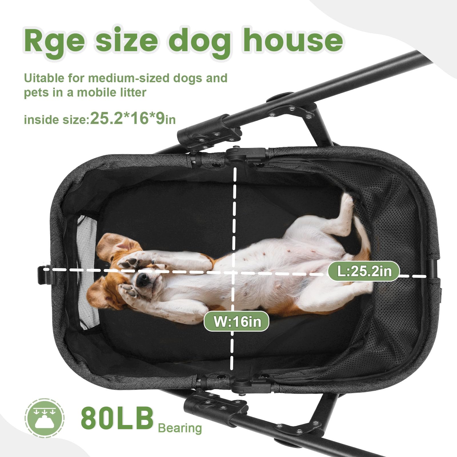 Passeggino da viaggio per cani con 4 ruote resistenti, passeggino pieghevole per animali domestici con maniglia regolabile, doppia capacità per cani di taglia piccola e media (nero)