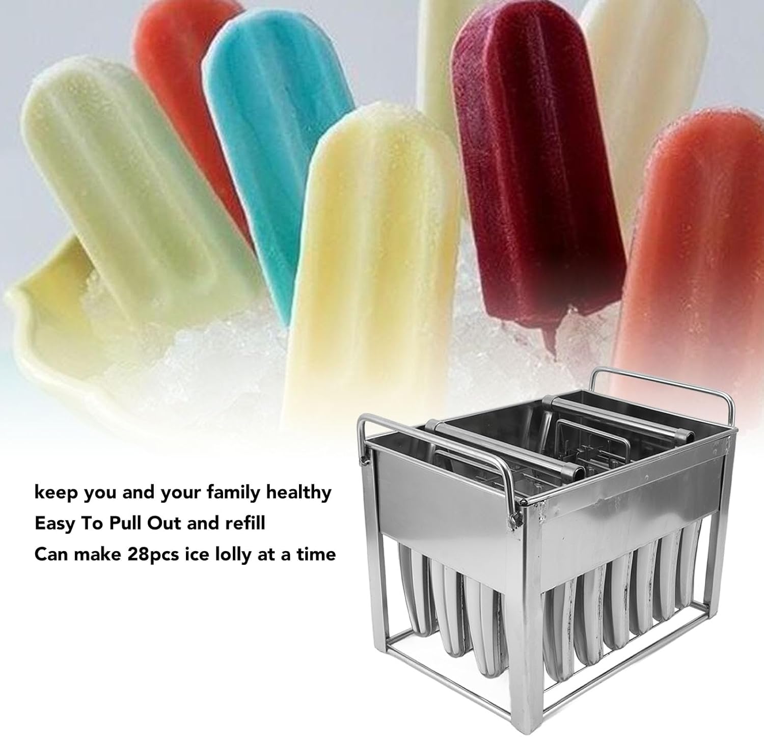 Ice Lolly Mold Stainless Steel 28PCS Large Capacity Easy To Pull Out Ice Pop For Homemade Summer Treats Family Fun DIY Reusable Durable Safe Kitchen Tool
