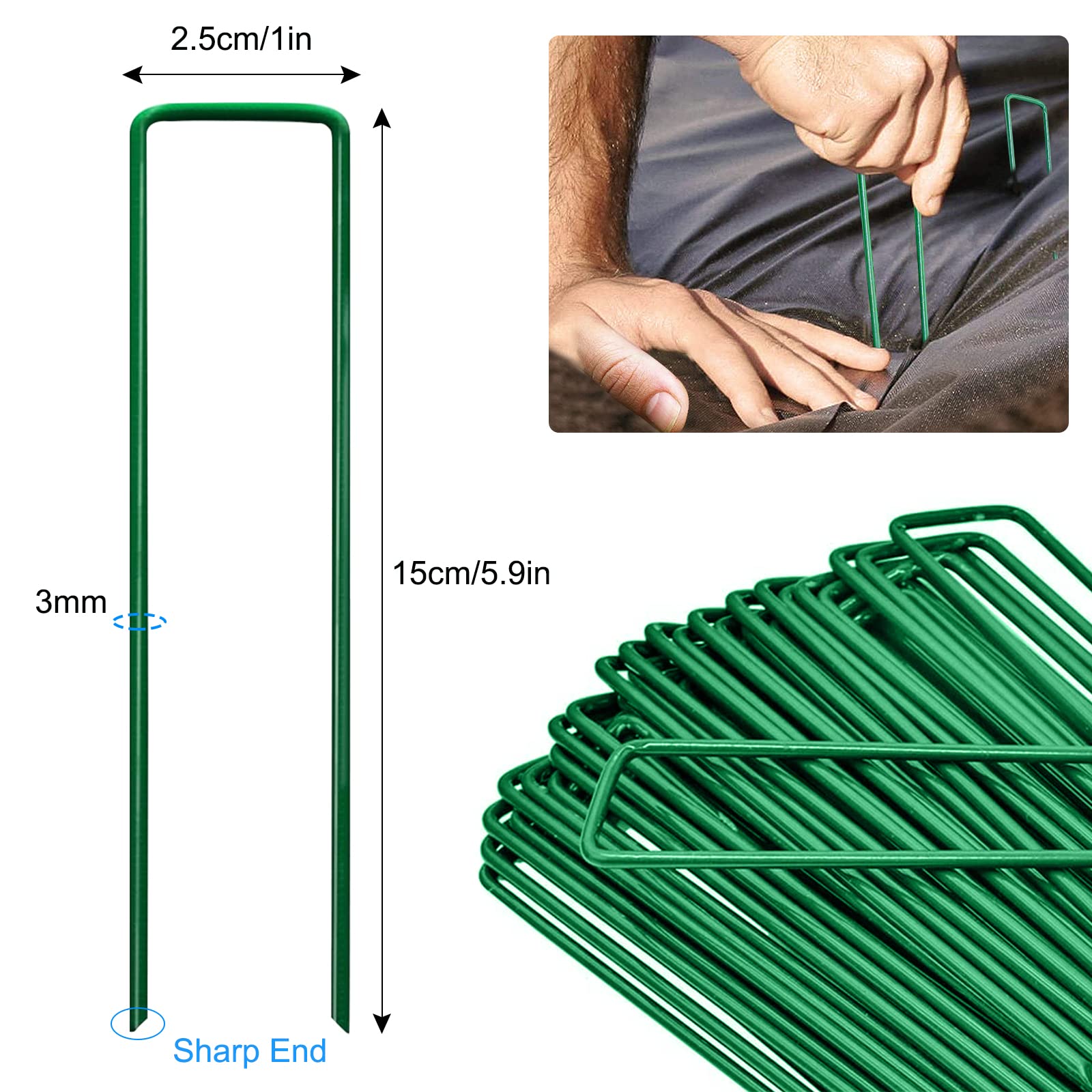 50 Piezas Clavijas de Jardín, Galvanizado en Forma de U Grapas Jardin Anclas de Suelo Camping, Piquetas de Acero para Control de Malas Hierbas Membrana Cesped Artificial
