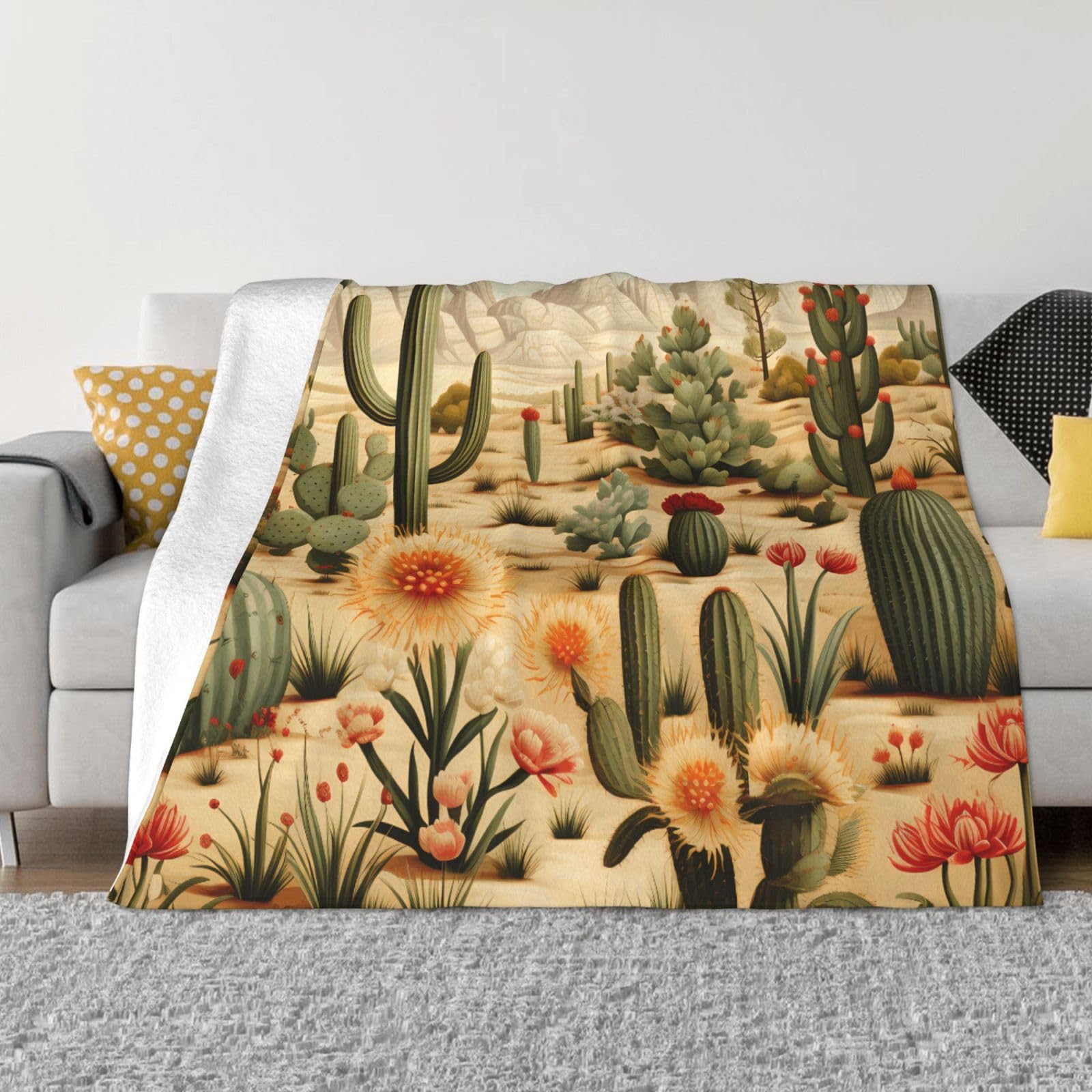 KLOPH Cactus and Other Patterns Throw Blanket 60"x50" Flannel Fluffy Warm Blanket for Couch, Reversible Plush Blankets for Bed, Comfy Fuzzy Blanket for Sofa, Plush Lightweight-Blankets for All Season