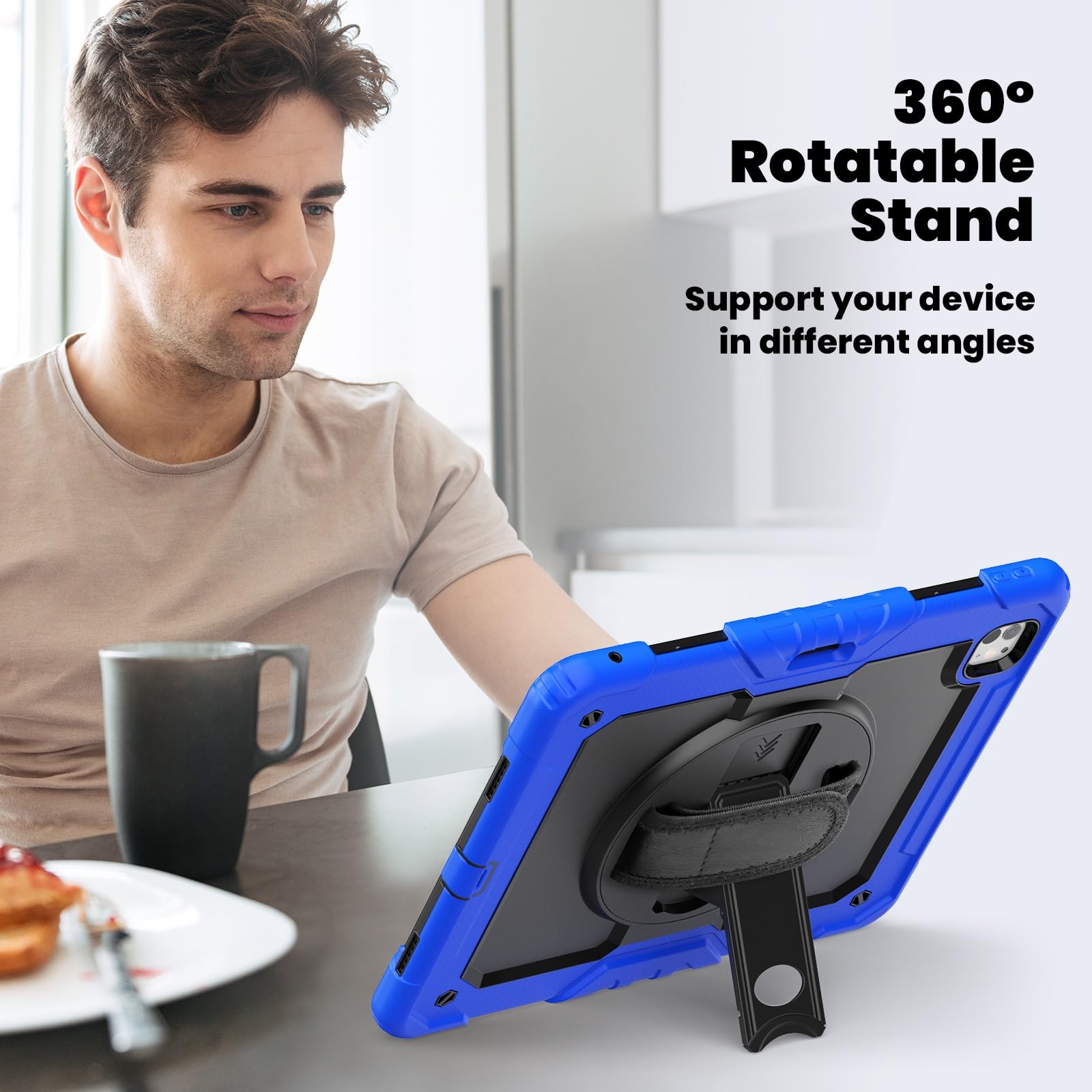 Copertura per Tablet Custodia Compatibile con iPad PRO 13 Pollici M4 2024 7a Generazione Protezione for Lo Schermo, cavalletto [Tracolla] Robusta Antiurto Cinturino Girevole a 360° 13"(Dark Blue)
