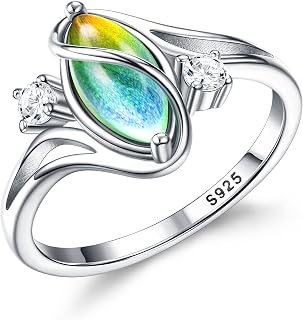 925 Sterling Silver Mood Rings for Women Cubic Zirconia Accents Ring 18K Gold Plated Oval Solitaire Statement Silver Rings Jewelry Color Change Mood Ring