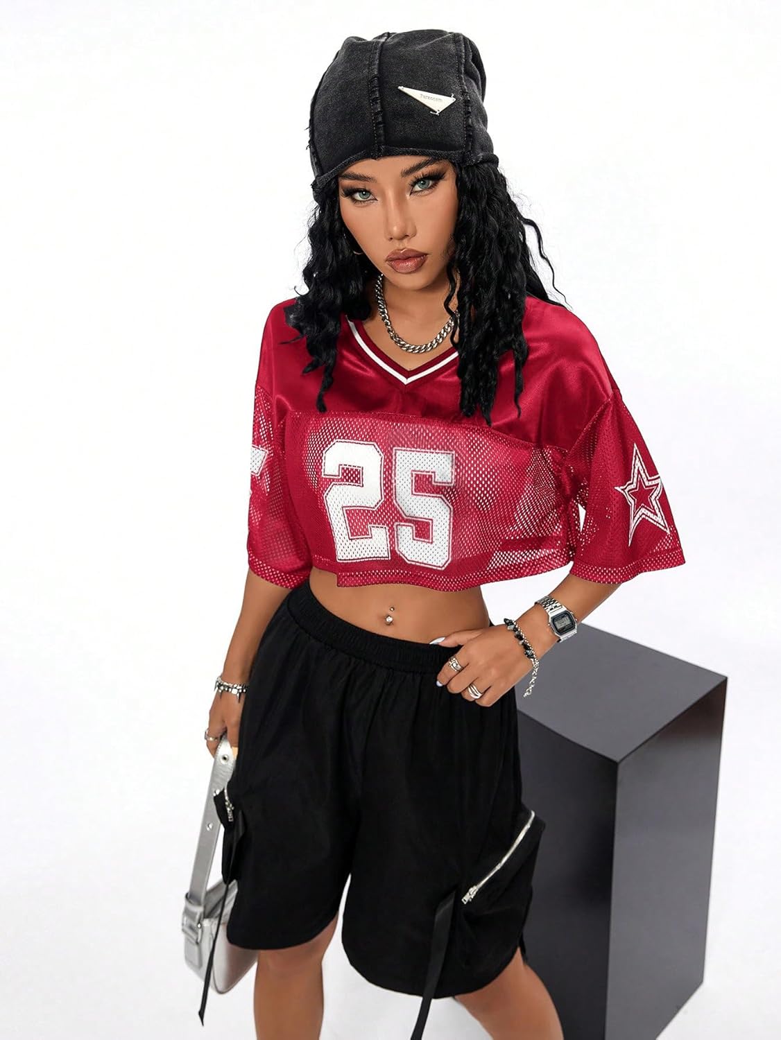 QJQ Jersey Shirts for Women Y2K Crop Tops Streetwear V Neck Half Sleeve Graphic T Shirts Football Soccer Tee Tops - Image 3