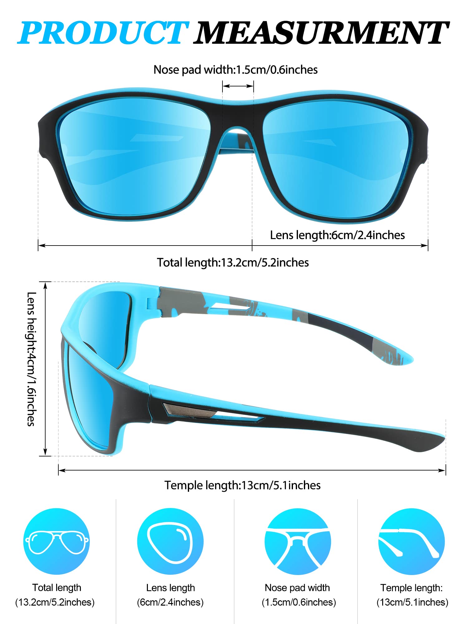 Confezione da 6 occhiali da sole sportivi polarizzati per donne e uomini, protezione UV, pesca, guida, ciclismo, corsa, con supporti per cinghia
