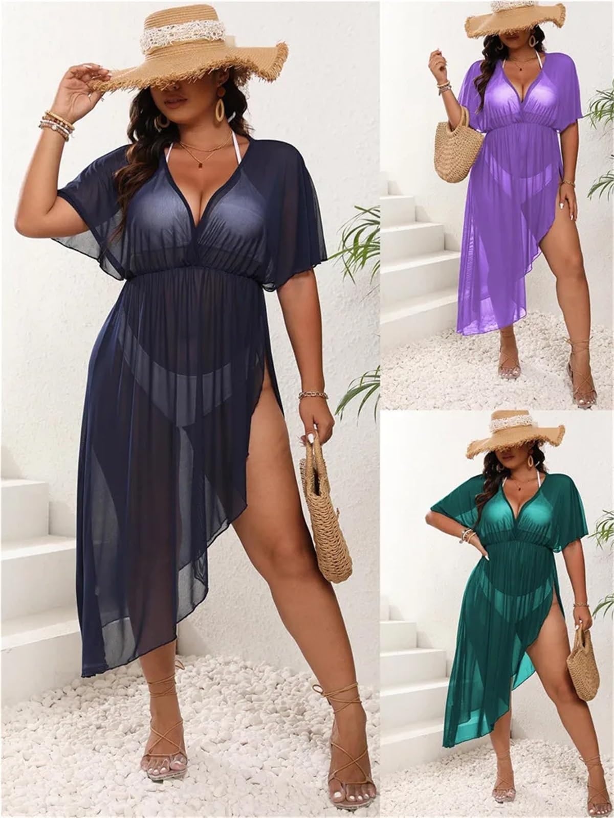 Robe De Plage Maillot de Bain d'été Grande Taille for Femme, Cache-Maillot de Bain en Maille Longue for la Plage, for Les fêtes sur la Plage pour Femmes(Green,1XL)