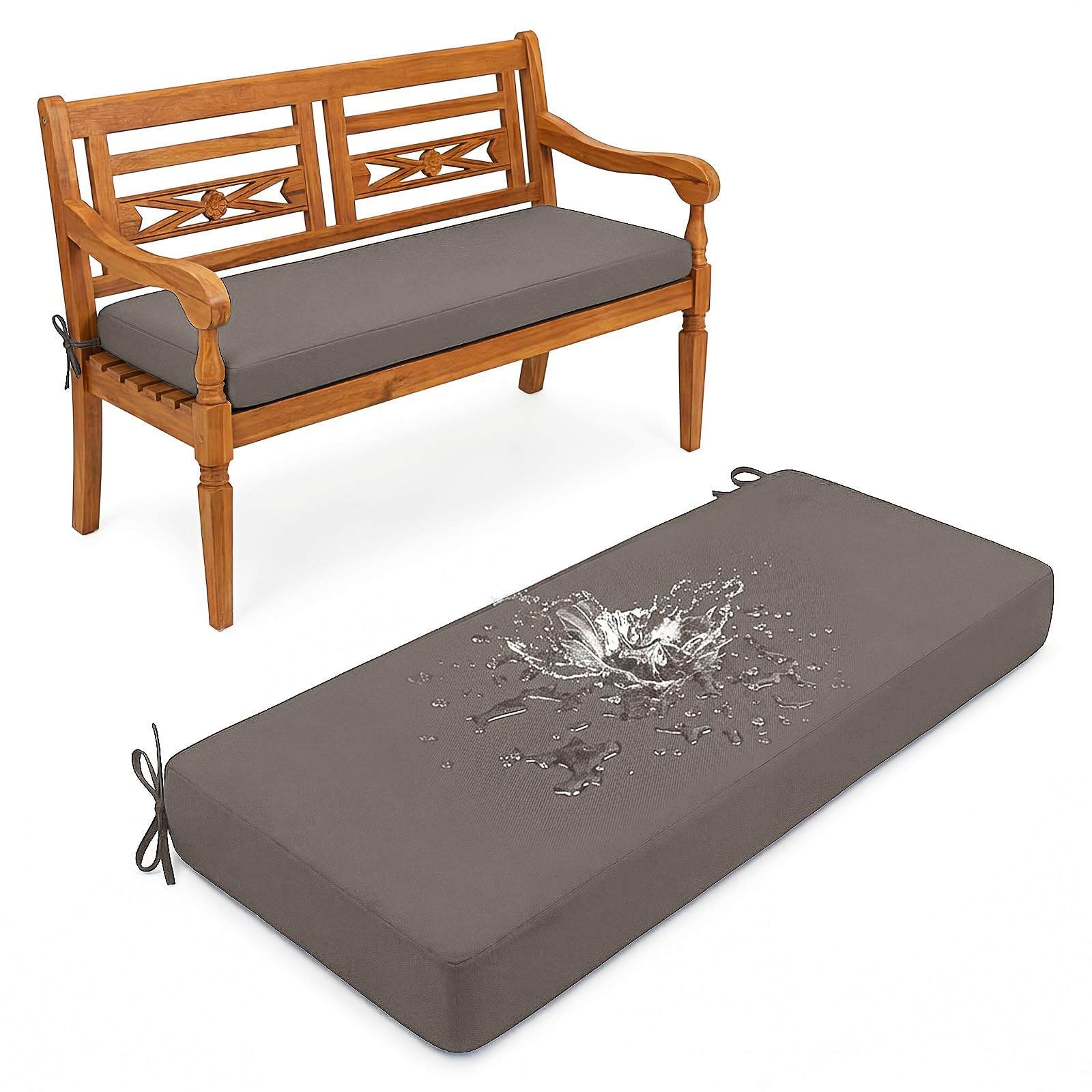 Aocase Outdoor Bench Cushion - 120cm/150cm/100cm/90cm x 35cm/30cm, Non-Slip Washable Cover, Zippered Removable, High-Resilience Foam,for Garden Benches, Bay Windows, Long Chairs,Gray,65x35cm