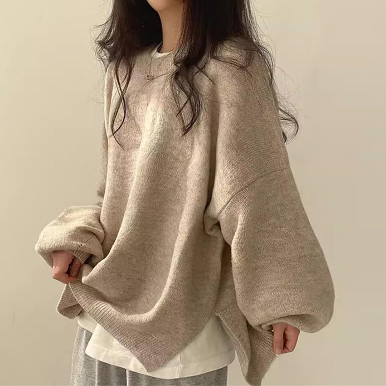 Générique Pulls Oversize à col Rond pour Femmes, Pull à Manches Longues en Maille épaisse, Blouse Ample décontractée et Douce