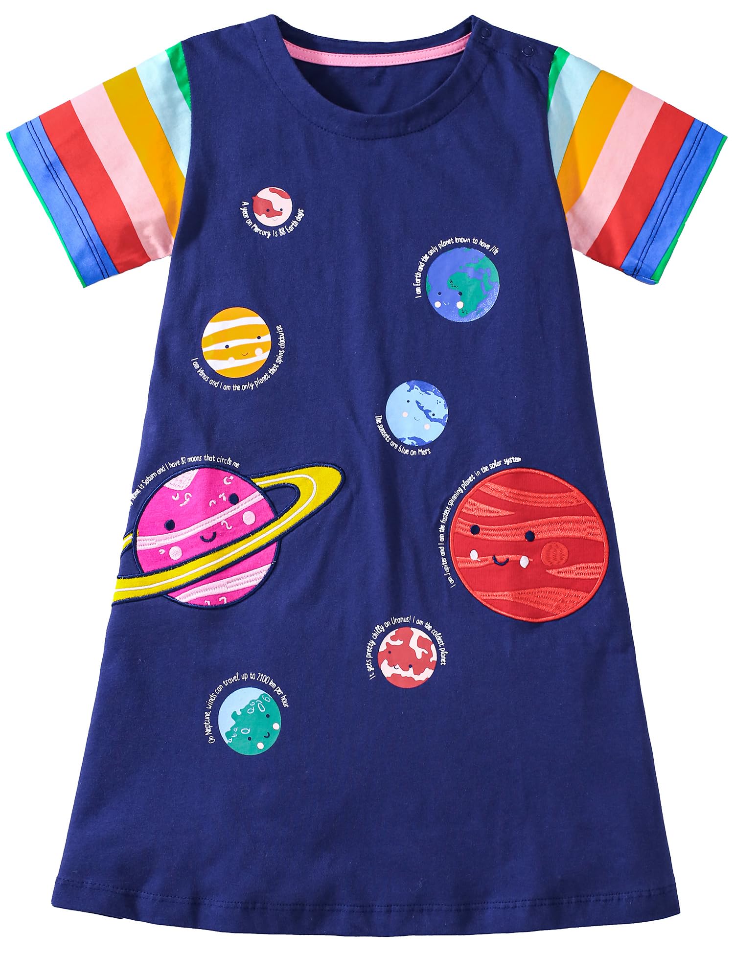 FreeLu Toddler Girls Striped Summer Dress Cartoon Appliques Dresses Girls Cotton Casual Clothing 2-7Y