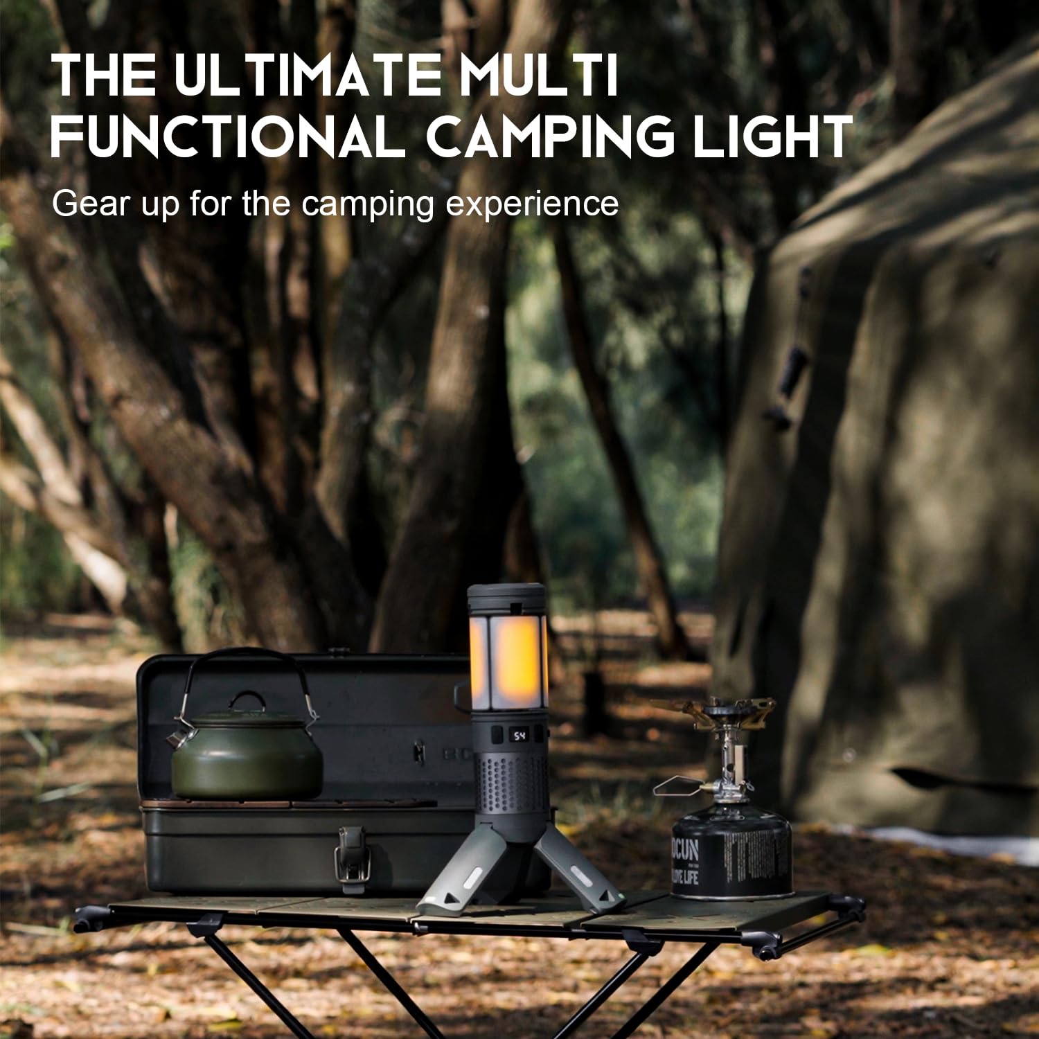 Lanterne de camping télescopique pliable avec batterie de 12 000 mAh, lumière LED étanche IPX6, base magnétique, lampe de poche rechargeable pour aventures en plein air, randonnée, urgence et