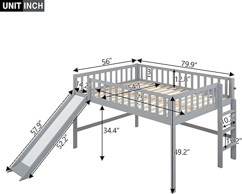 Miniatura 11 de Harper & Bright Designs Cama alta baja con tobogán, cama individual tipo loft para niños con barandilla de seguridad y escaleras, marco de cama de