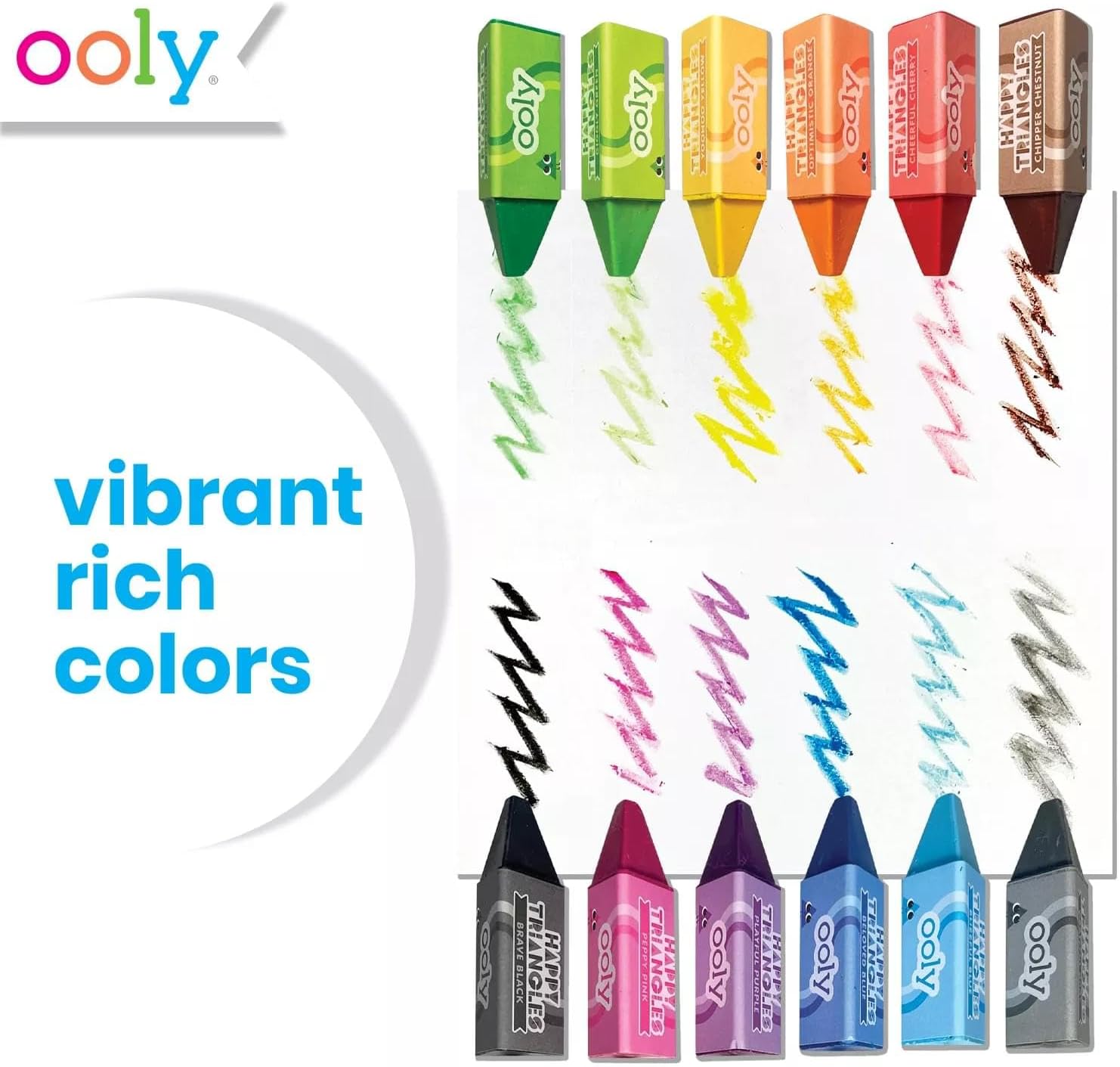 Ooly Jumbo Triangle Crayons for Toddlers Set of 12, Non-Toxic Triangle Shaped Easy to Hold Crayons for Toddler, No Rolling Crayon, Gifts for Kids