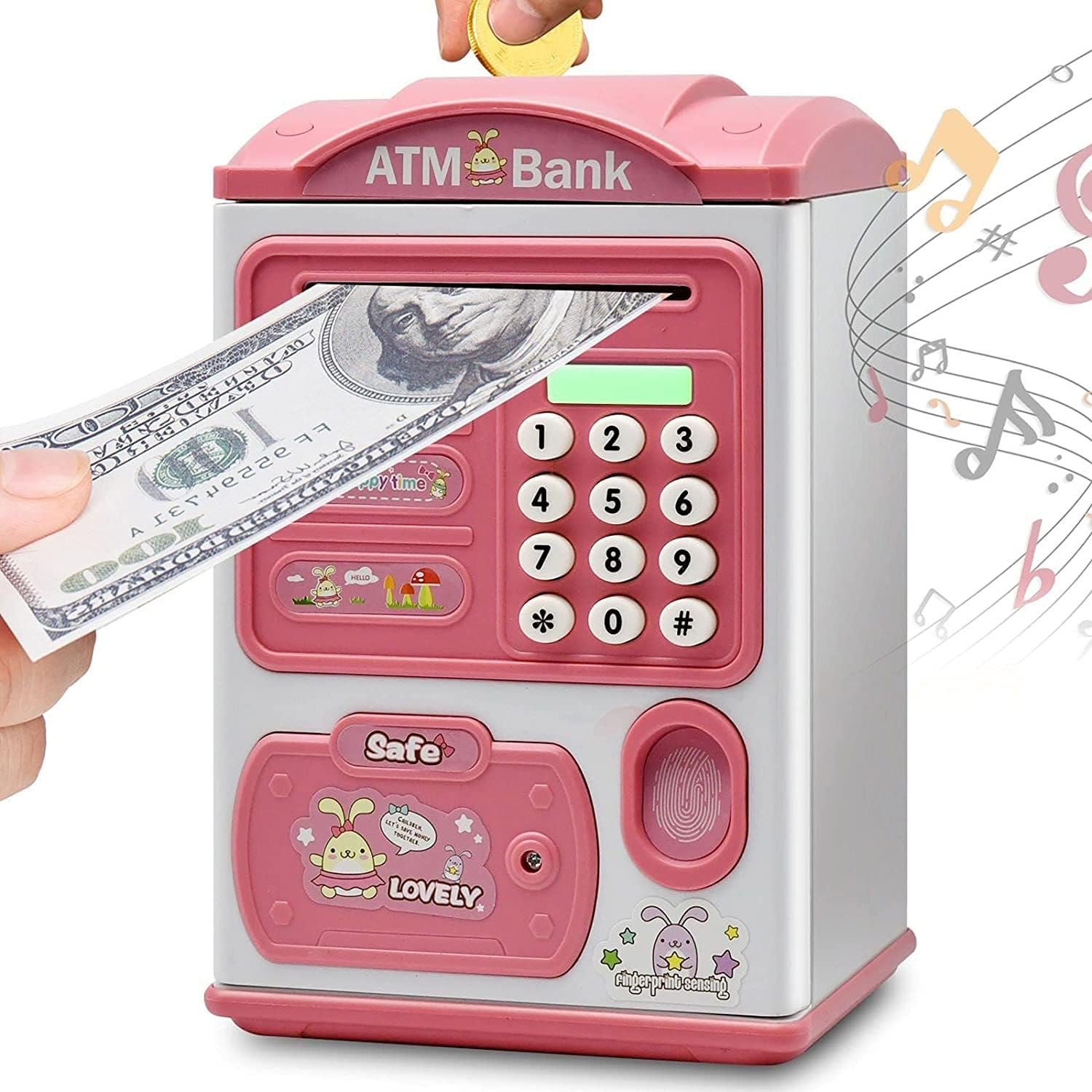 ZODZE Electronic Piggy Bank, Mini ATM Password Money Bank Cash Coins Safe Box, Musical ATM Machine Toy for Kids with Fingersensor and Lock,Educational Gift for Boys and Girls (Pink) (B0D8BSKVQ4) Amazon Price History, Amazon Price Tracker