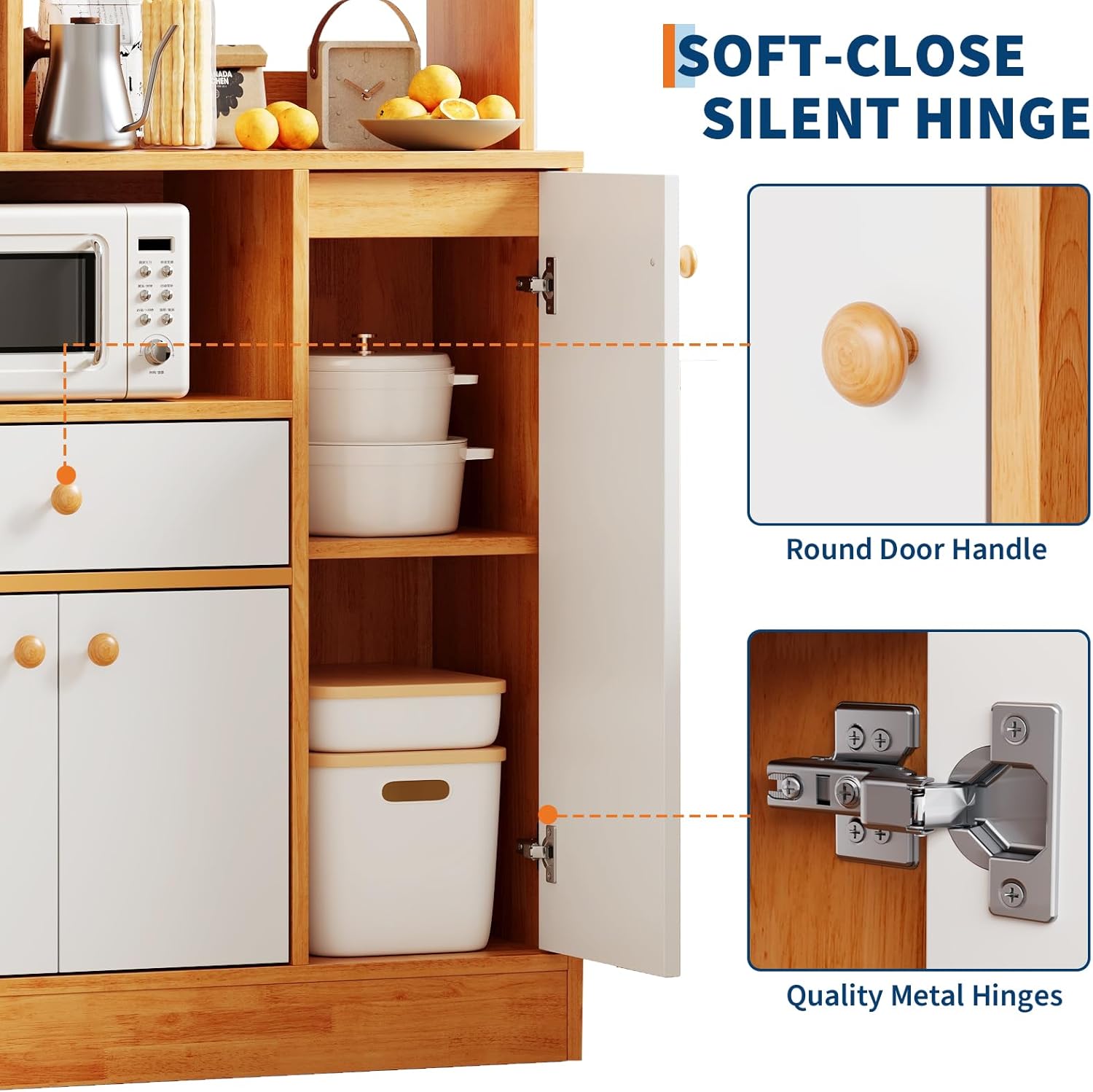 Small Farmhouse Coffee Bar Cabinet, Wood Kitchen Buffet Hutch Cabinet with 4 Doors & Adjustable Shelves, Sideboard Pantry for Dining Room, Living Room, Coffee+White