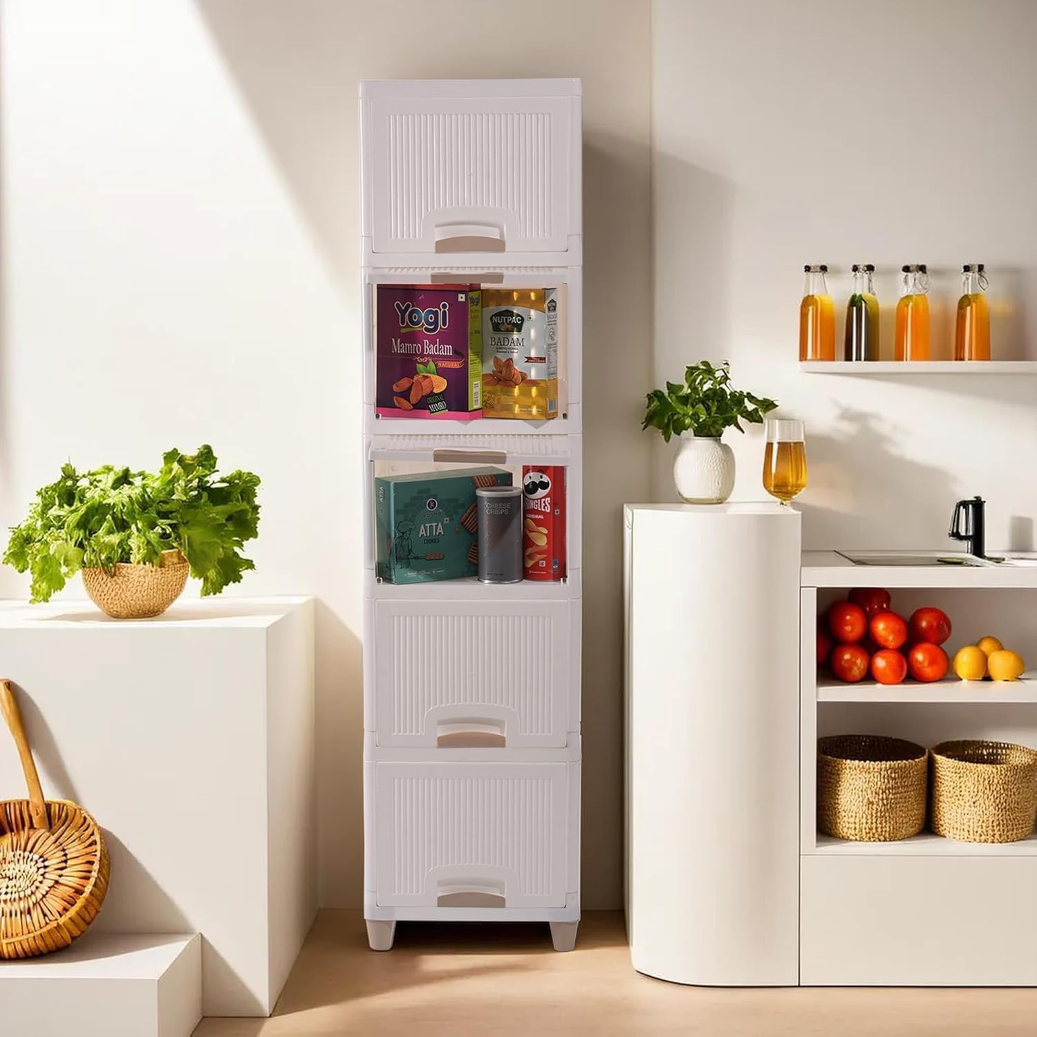 - Plastic Wardrobe for Clothes : Versatile Plastic Cupboard for Storage Organizer & Organisers Storage Box (Off-White, 5 Layer)